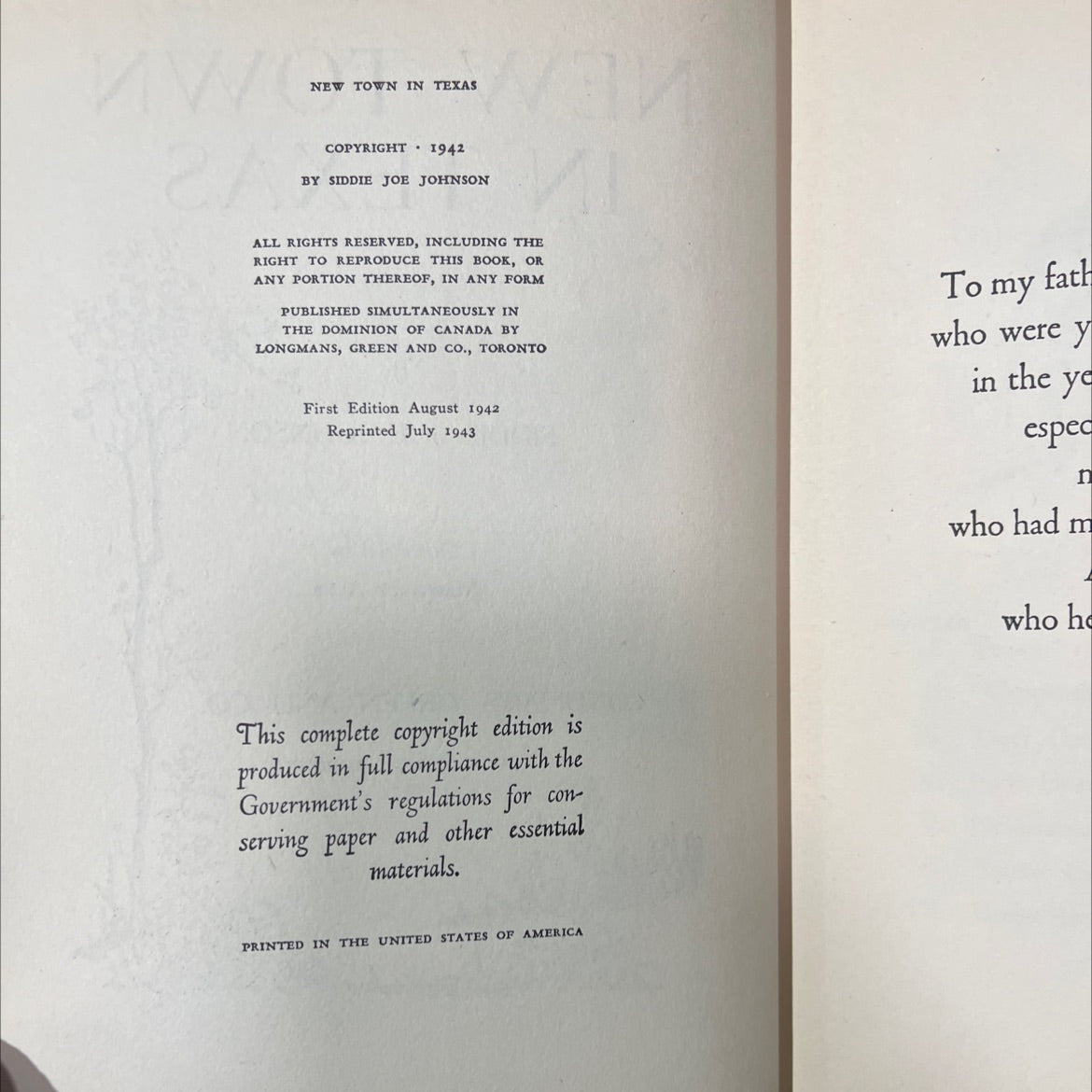 new town in texas book, by siddie joe johnson, 1942 Hardcover image 3