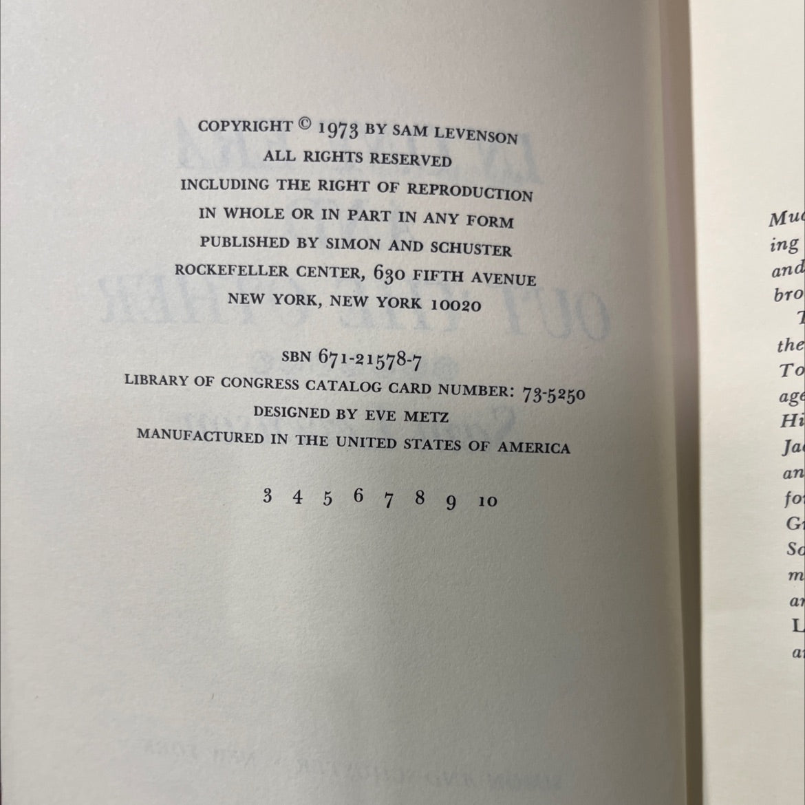 ney in one era and out the other book, by sam levenson, 1973 Hardcover image 3