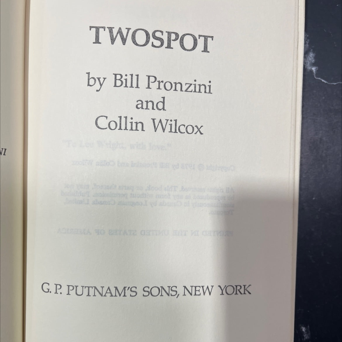 ni twospot book, by Bill Pronzini, Collin Wilcox, 1978 Hardcover image 2
