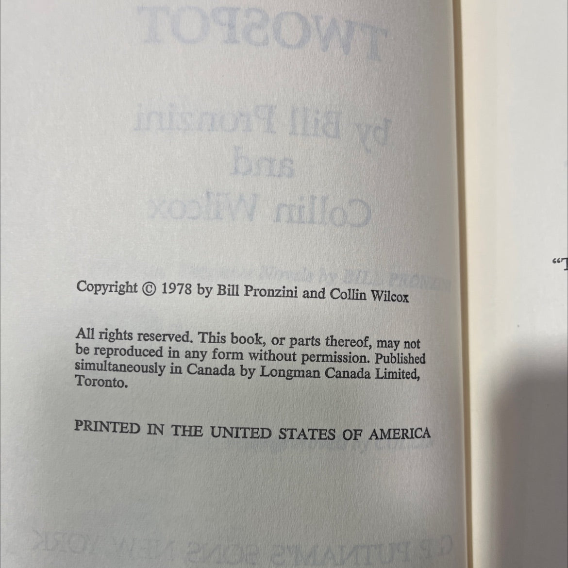 ni twospot book, by Bill Pronzini, Collin Wilcox, 1978 Hardcover image 3