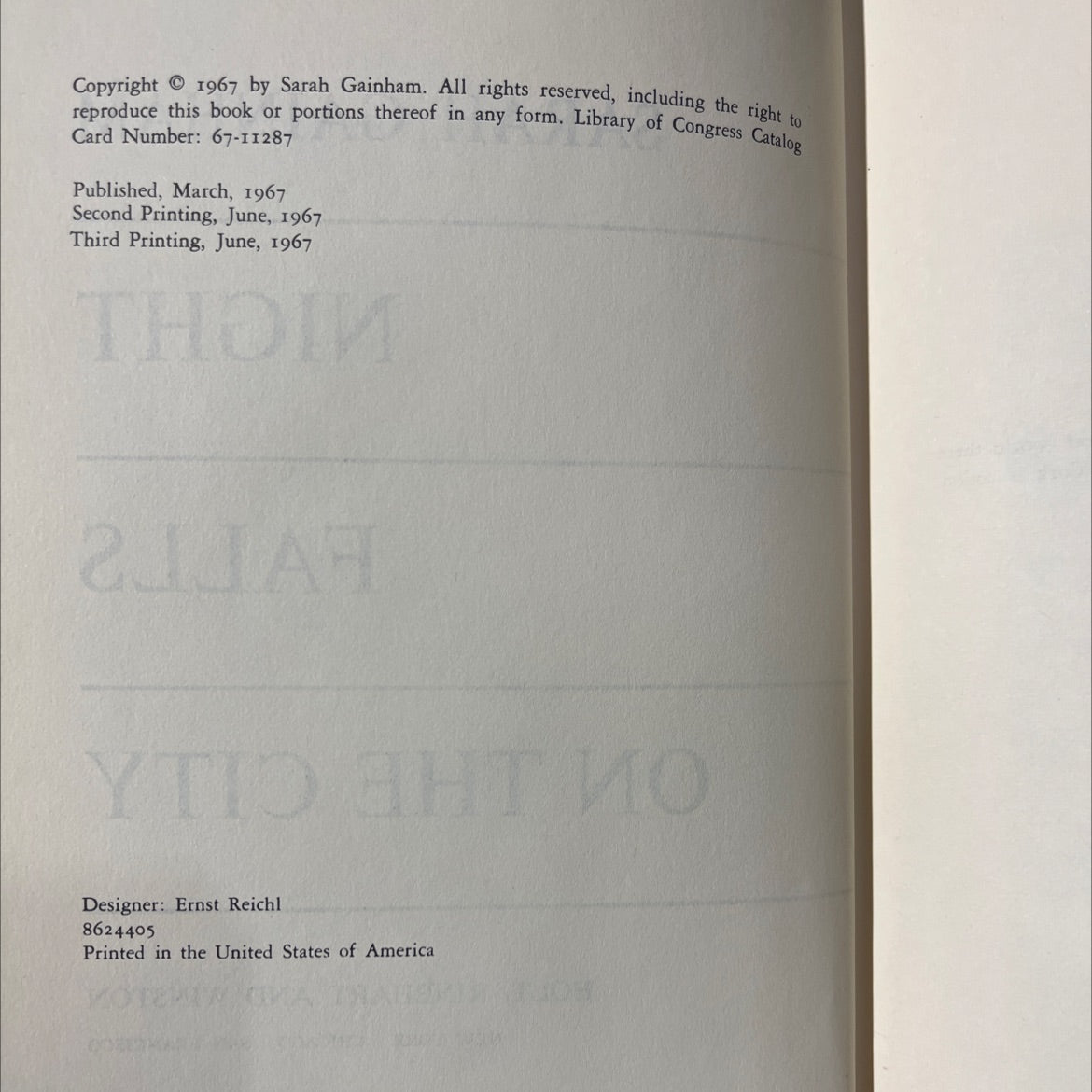 night falls on the city book, by sarah gainham, 1967 Hardcover image 3