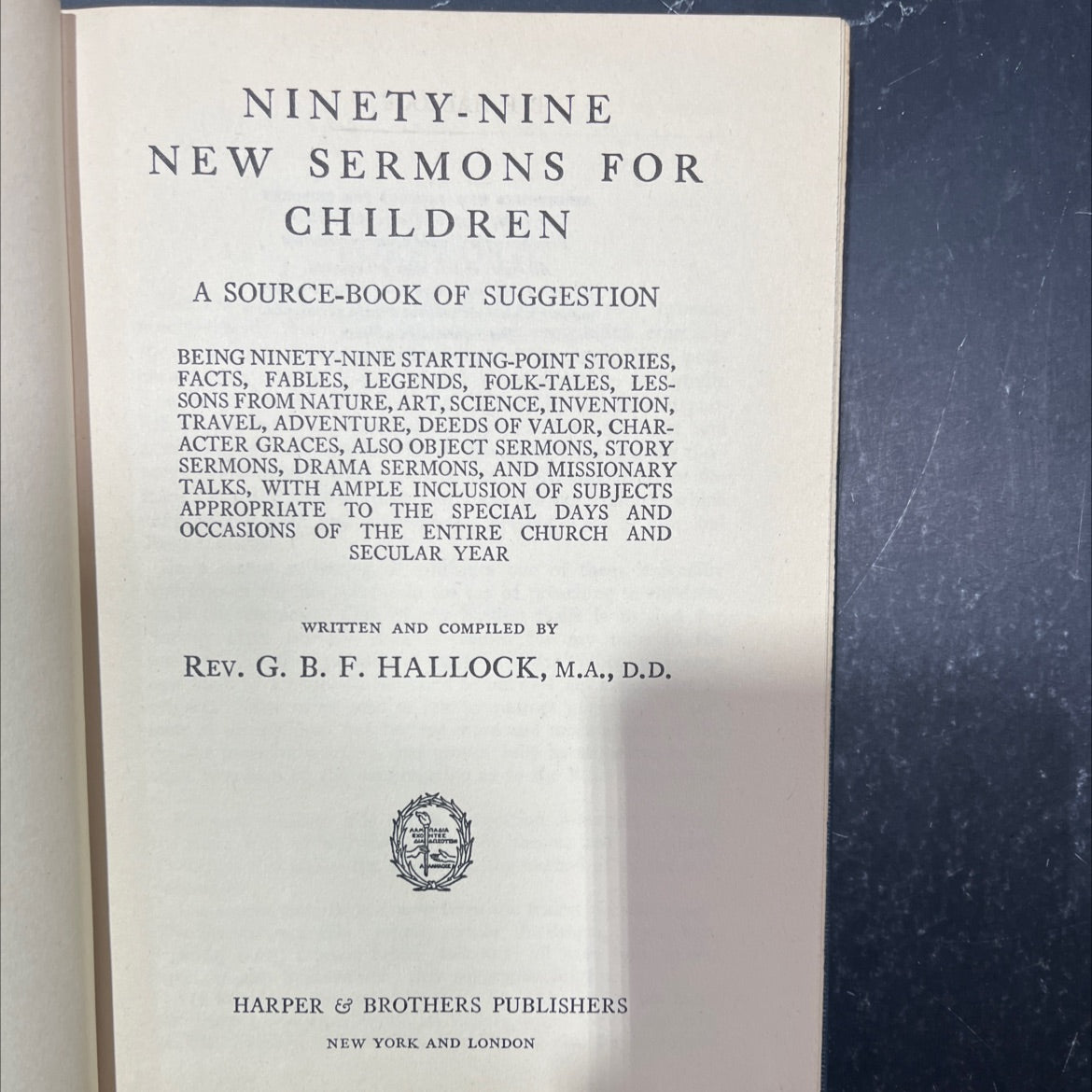 ninety-nine new sermons for children book, by rev. g. b. f. hallock, m.a., d.d., 1937 Hardcover image 2