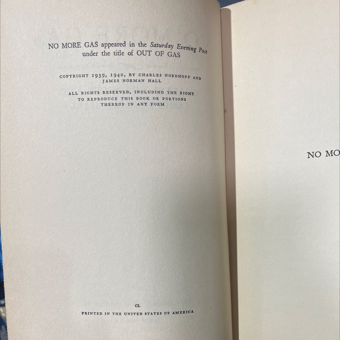 no more gas book, by charles nordhoff and james norman hall, 1940 Hardcover image 3