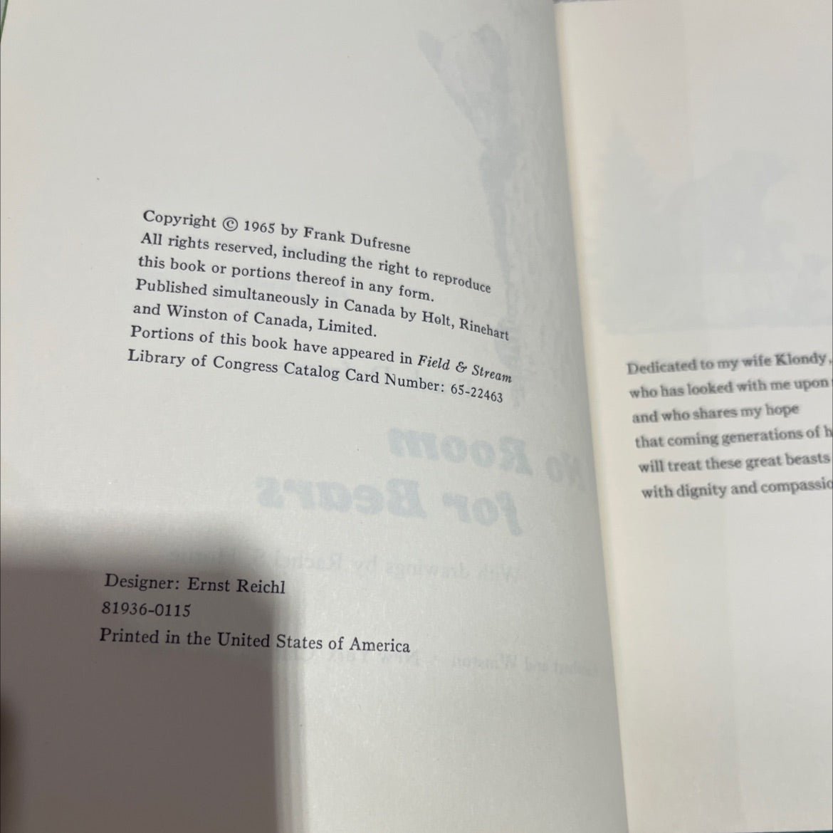 no room for bears book, by Frank Dufresne, 1965 Hardcover image 3