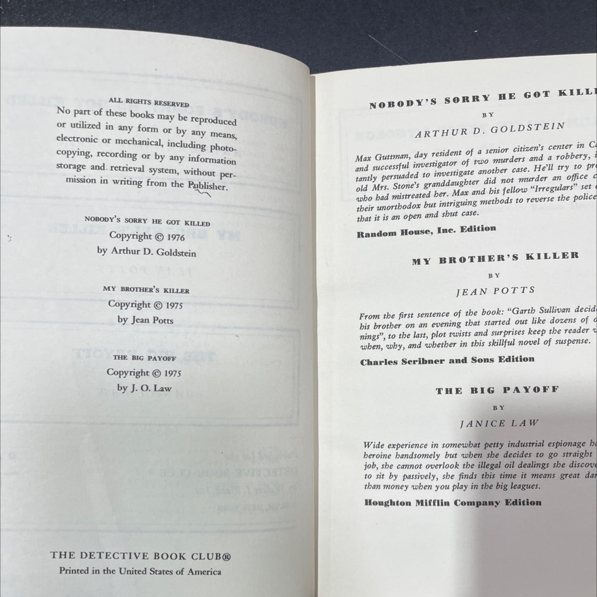 nobody's sorry he got killed book, by Arthur D. Goldstein, 1976 Hardcover image 3