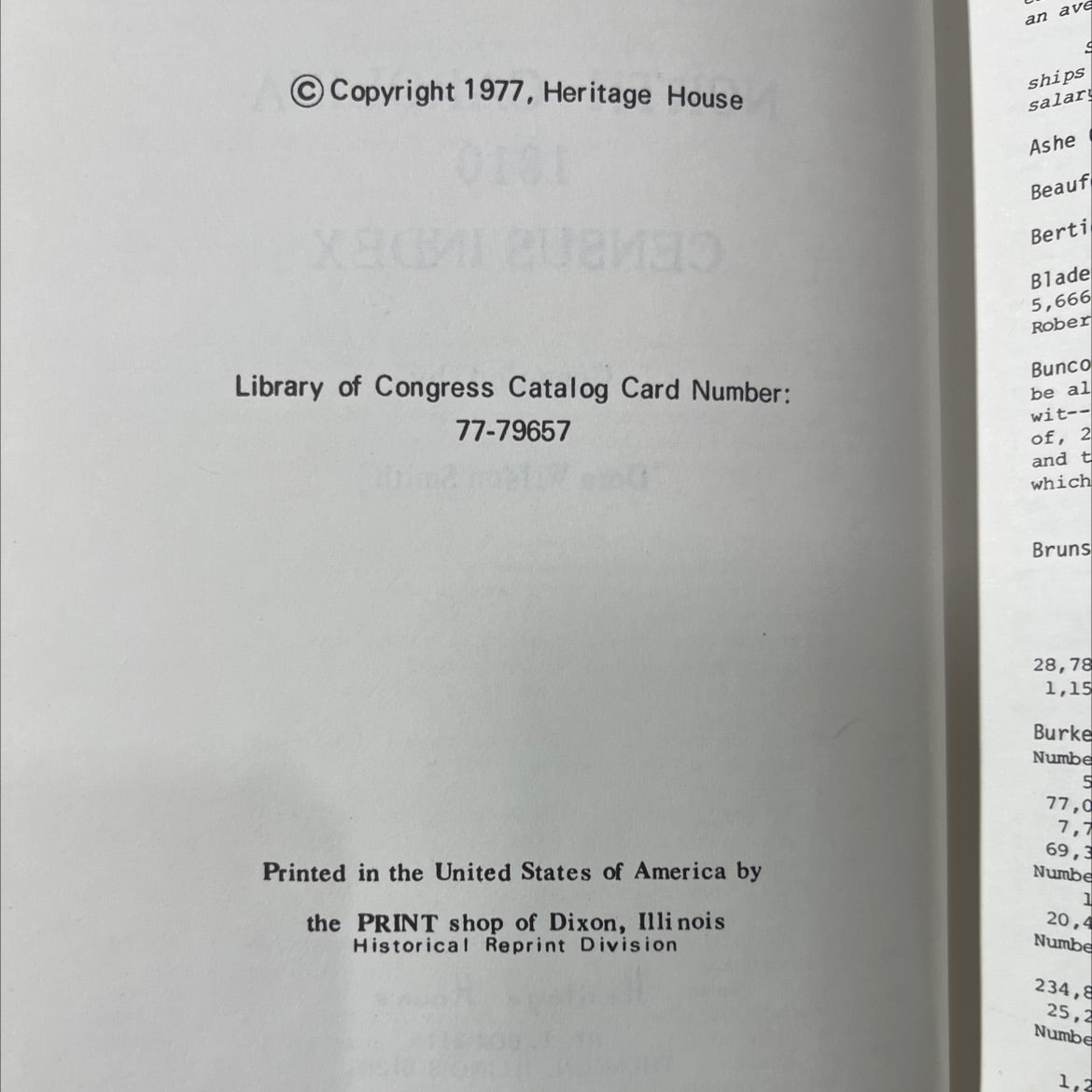 north carolina 1810 census index book, by dora wilson smith, 1977 Hardcover image 3