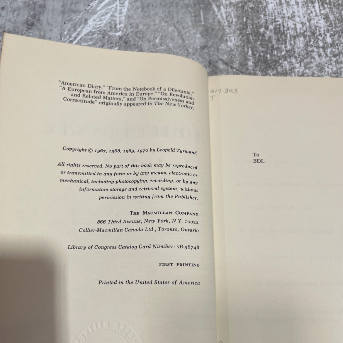 notebooks of leopold tyrmand a dilettante book, by Leopold Tyrmand, 1970 Hardcover image 3