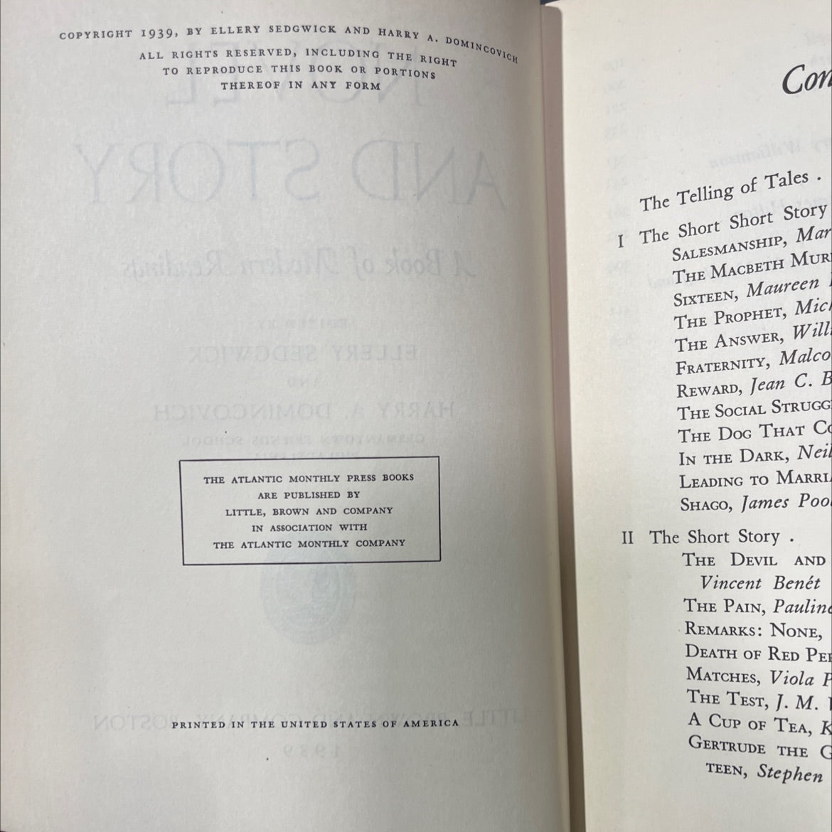 novel and story a book of modern readings book, by ellery sedgwick and harry a. domincovich, 1939 Hardcover image 3