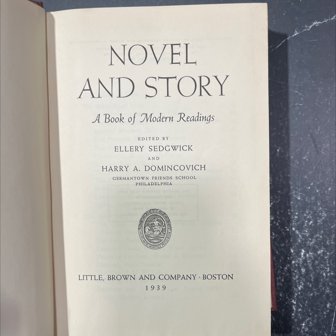novel and story a book of modern readings book, by ellery sedgwick and harry a. domincovich, 1939 Hardcover image 2