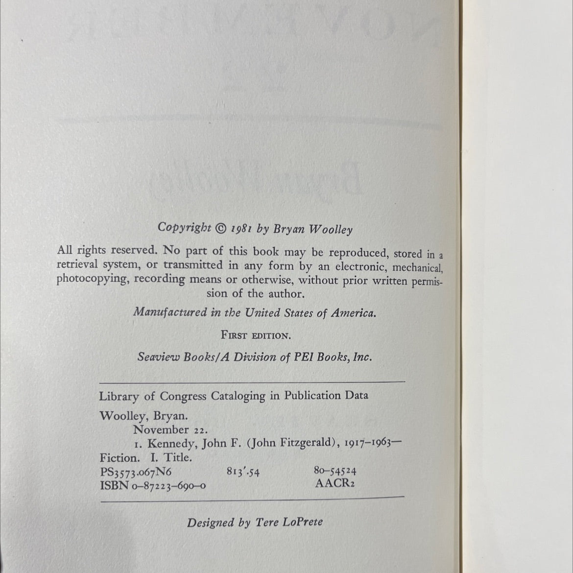 november 22 book, by Bryan Woolley, 1981 Hardcover image 3