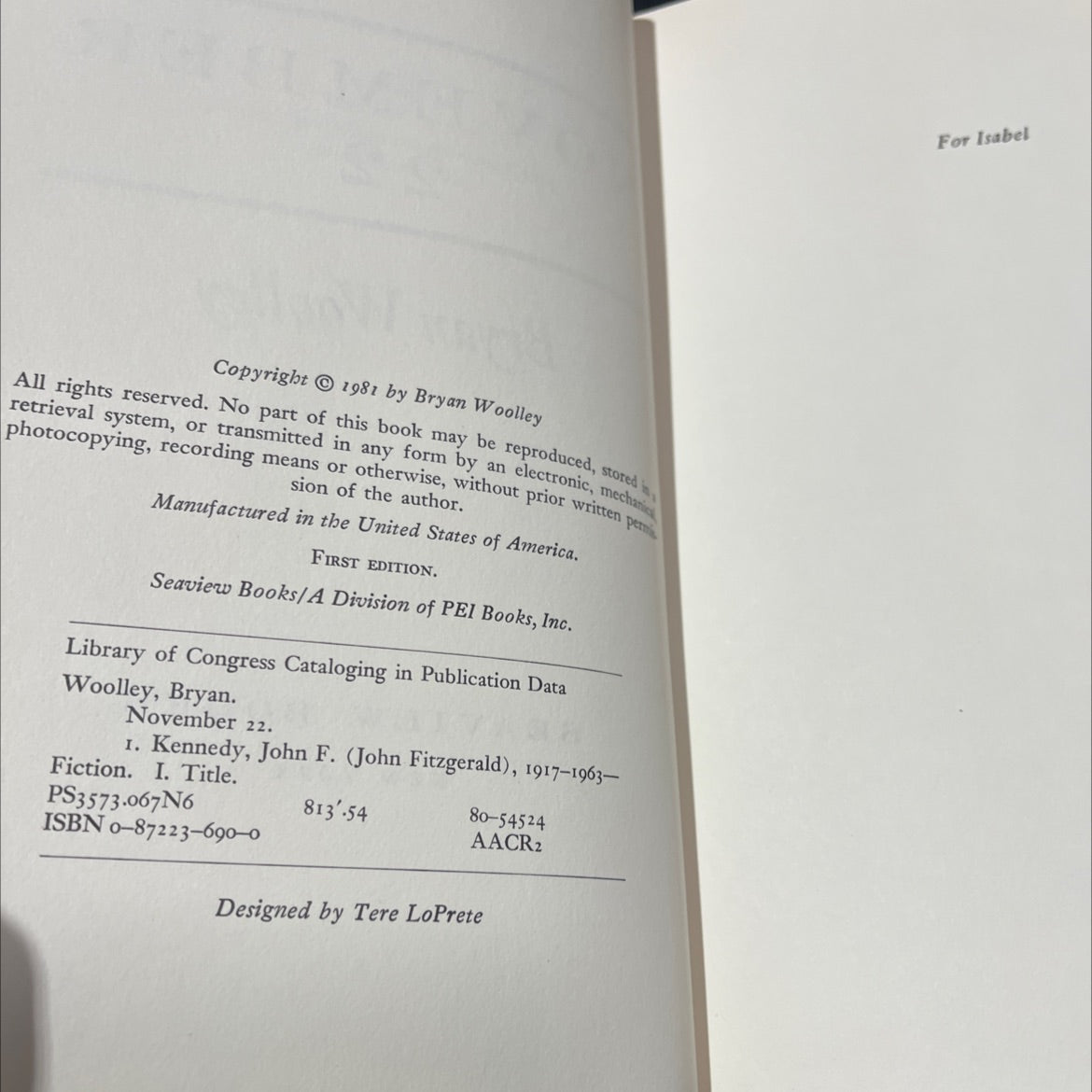 SIGNED november 22 book, by Bryan Woolley, 1981 Hardcover, First Edition, Vintage image 3