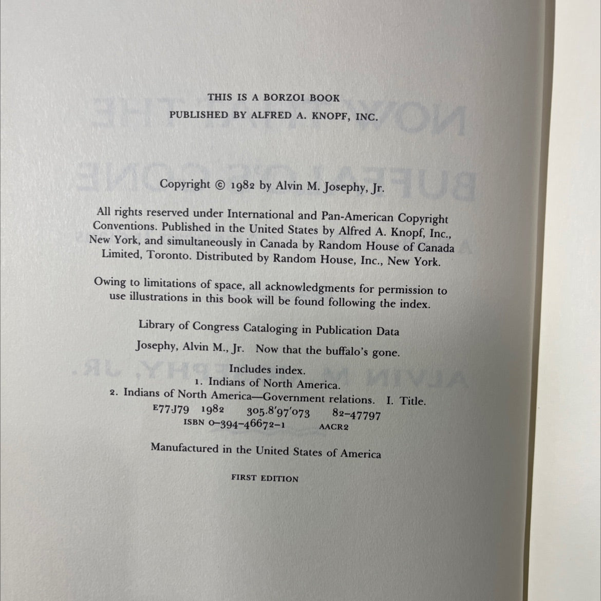 now that the buffalo's gone book, by alvin m. josephy, jr., 1982 Hardcover image 3