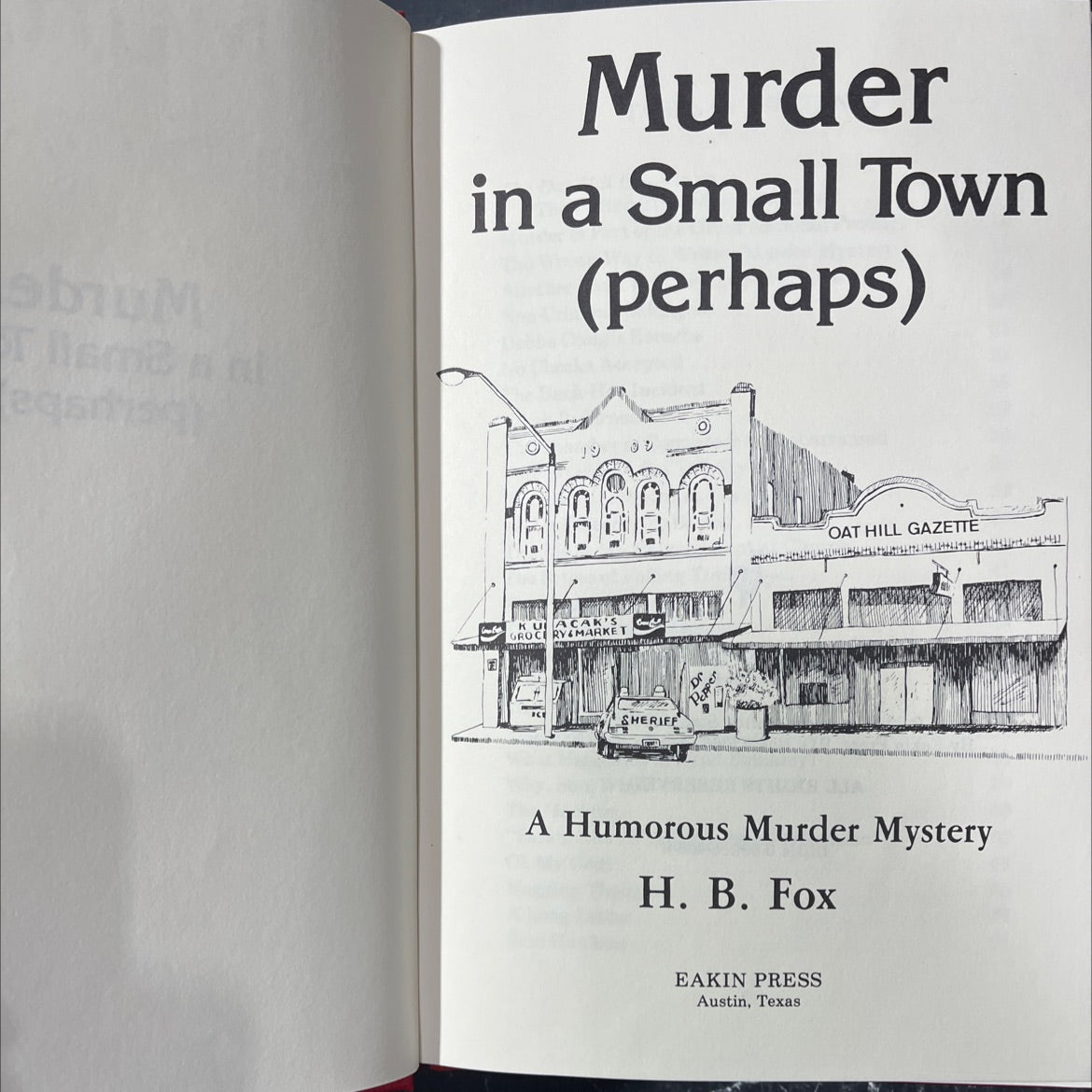 obium murder in a small town (perhaps) book, by H. B. Fox, 1983 Hardcover image 2