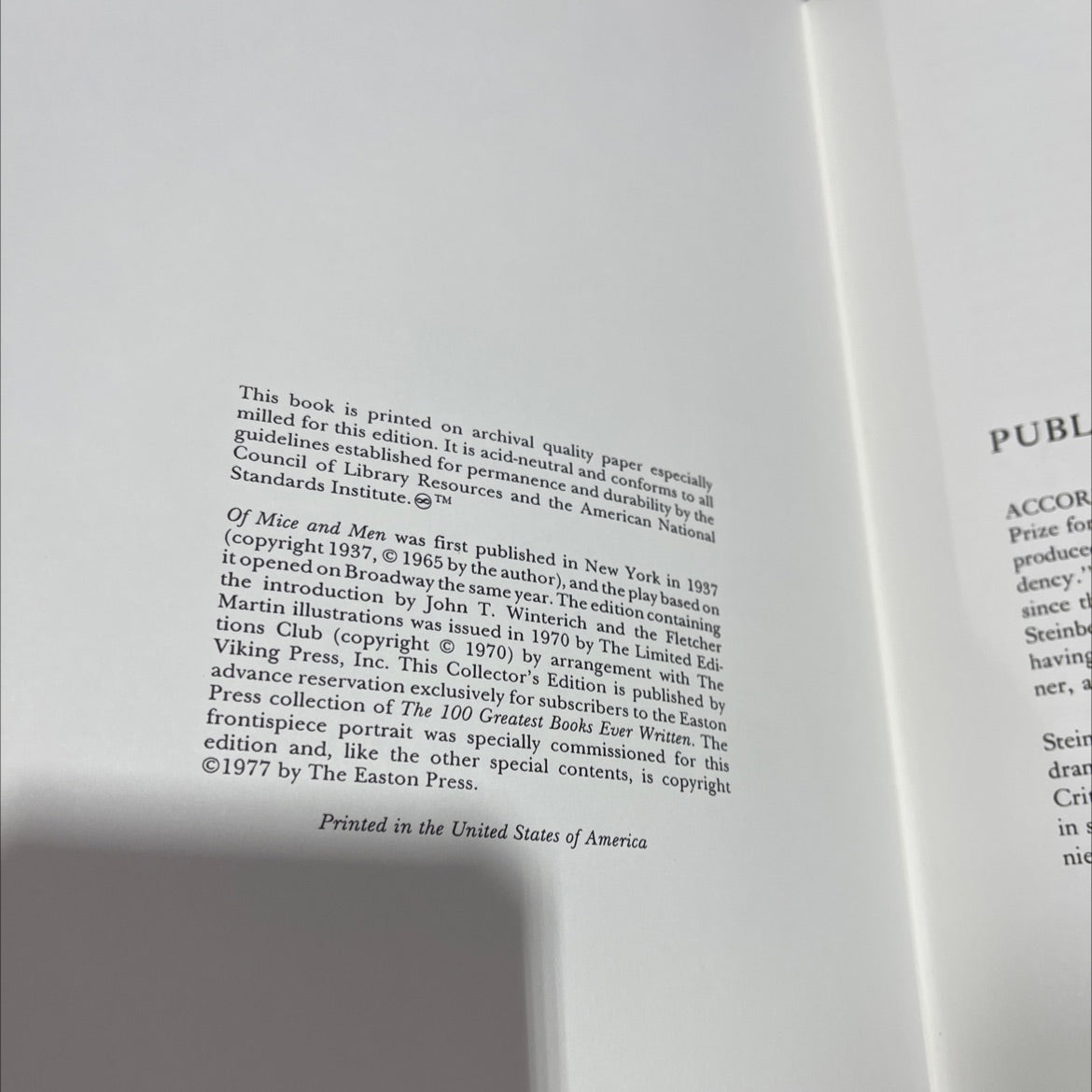 of mice and men book, by john steinbeck, 1970 Leather image 3