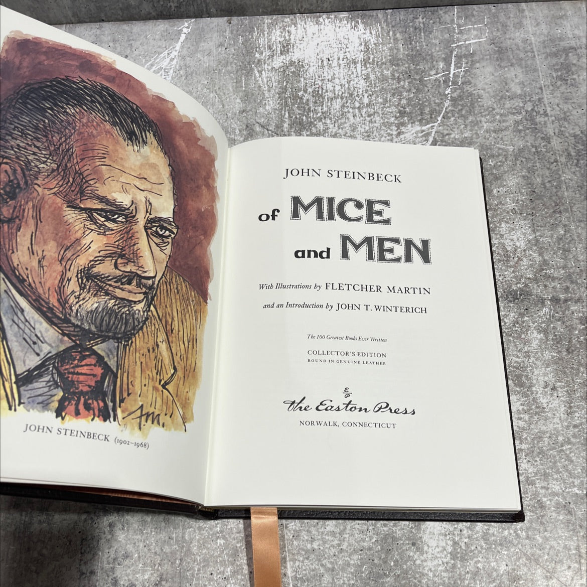 of mice and men book, by john steinbeck, 1970 Leather image 2