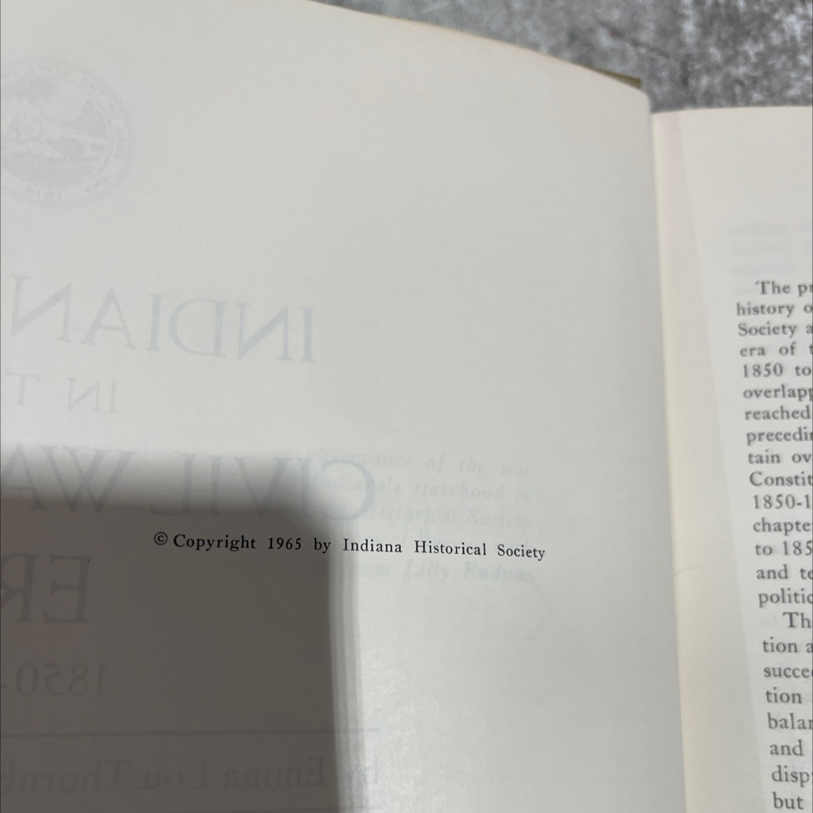 of the state of indiana in the civil war era 1850-1880 book, by emma lou thornbrough, 1965 Hardcover image 3