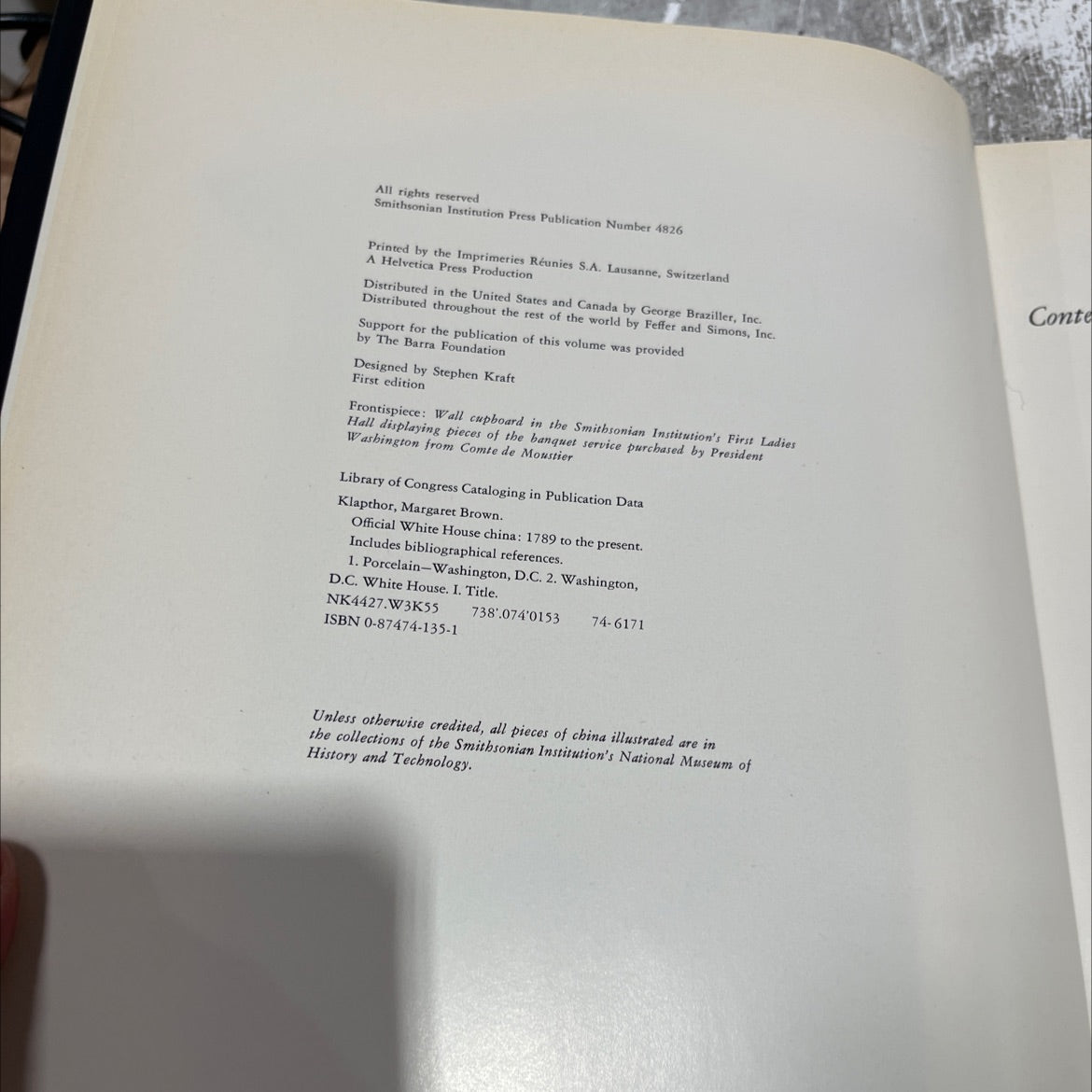 official white house china 1789 to the present book, by margaret brown klapthor, 1975 Hardcover image 3