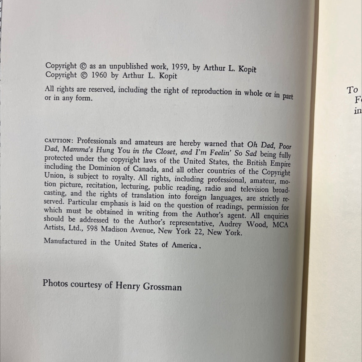 oh dad, poor dad, mamma's hung you in the closet and i'm feelin' so sad book, by arthur l. kopit, 1960 Hardcover image 3