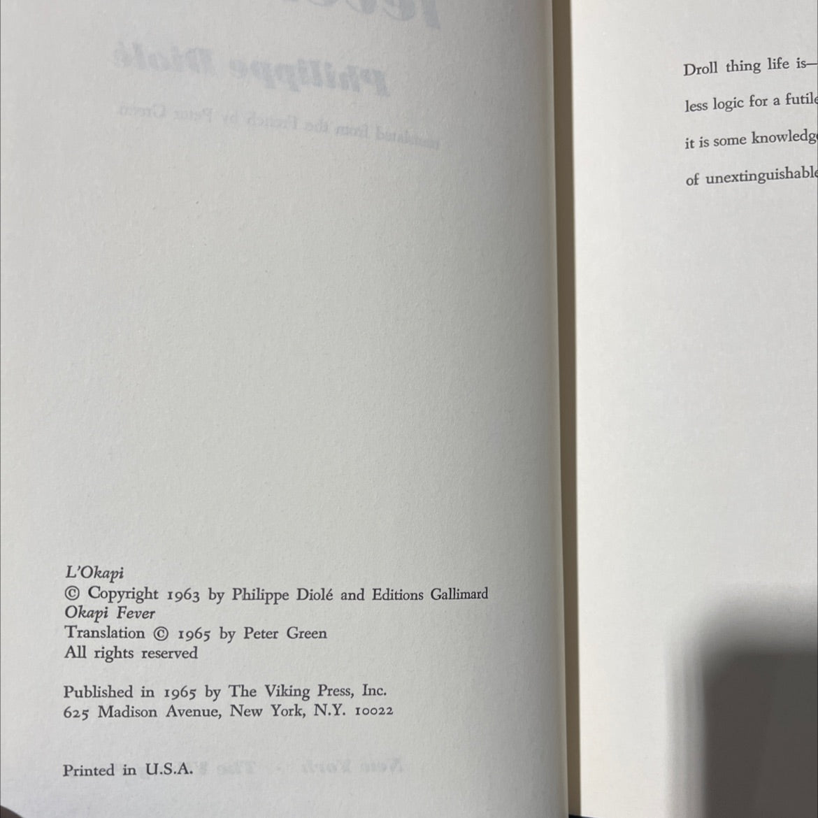 okapi fever book, by Philippe Diolé, 1965 Hardcover image 3