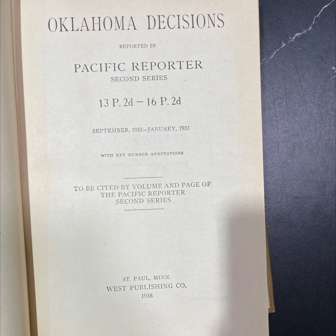 oklahoma decisions reported in pacific reporter second series book, by unknown, 1938 Hardcover, Antique image 2