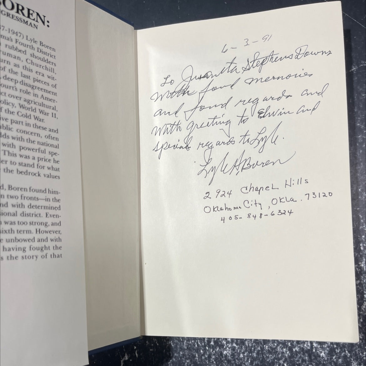 SIGNED oklahoma trackmaker series lyle boren: rebel congressman book, by Bob Burke and Von Russell Creel, 1991 image 4
