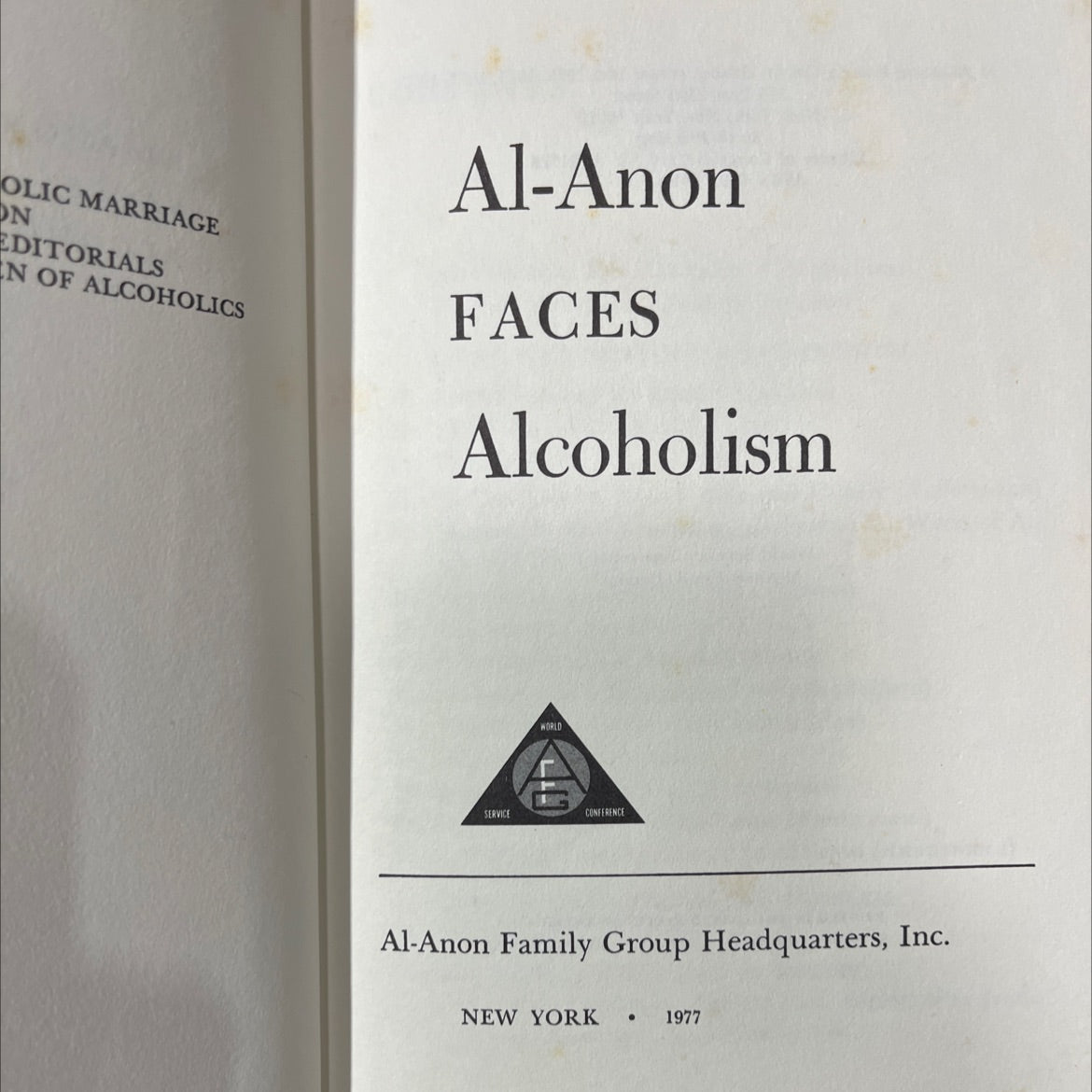 olc marriage on editorials n of alcoholics book, by Al-Anon Family Group Headquarters, Inc., 1977 Hardcover image 2