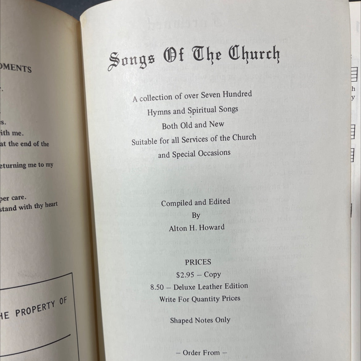 omments songs of the church book, by Alton H. Howard, 1971 Hardcover image 2