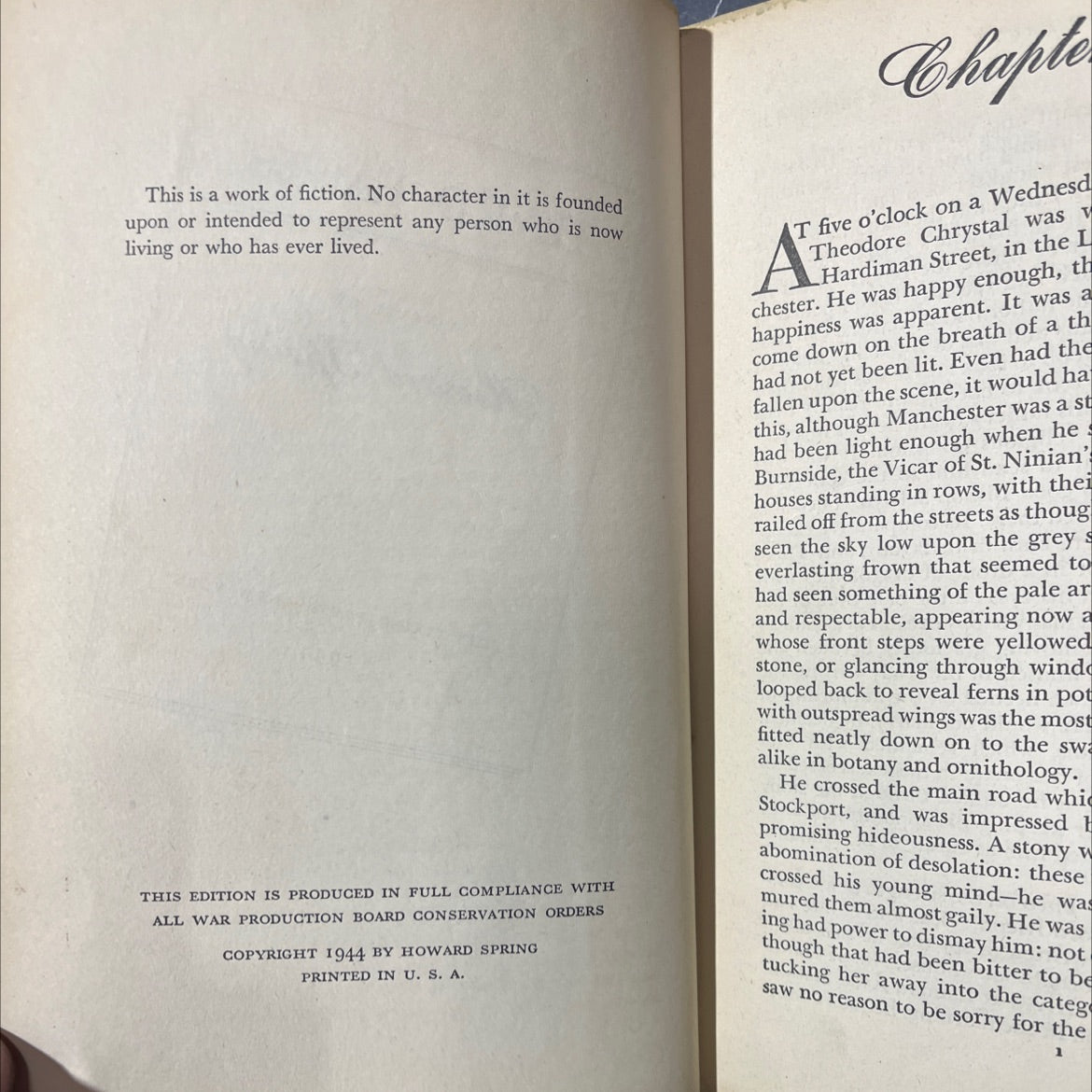 on! ing hard facts a novel book, by Howard Spring, 1944 Hardcover image 3