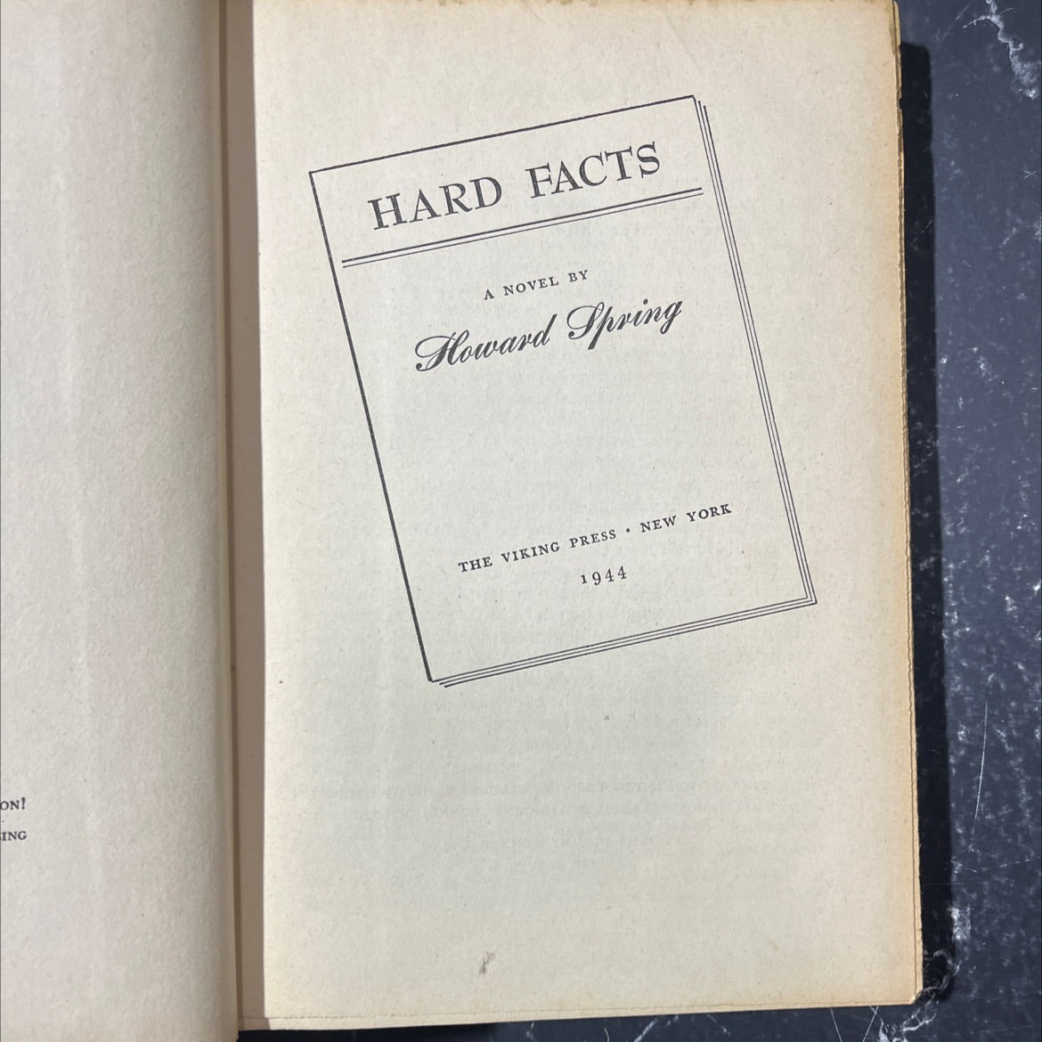 on! ing hard facts a novel book, by Howard Spring, 1944 Hardcover image 2