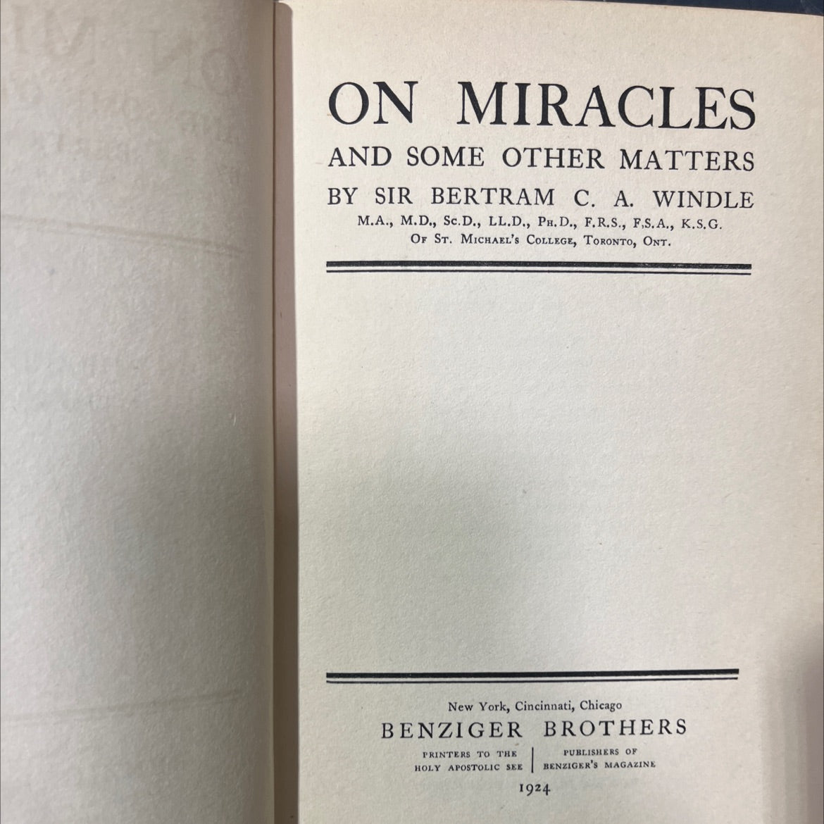 on miracles and some other matters book, by sir bertram c. a. windle, 1924 Hardcover image 2