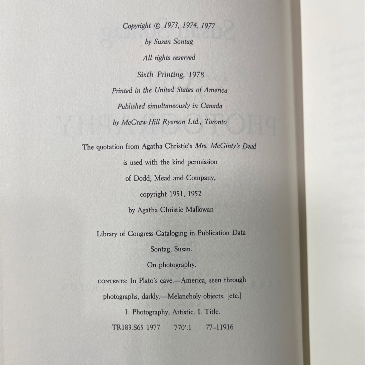on photography book, by susan sontag, 1977 Hardcover image 3