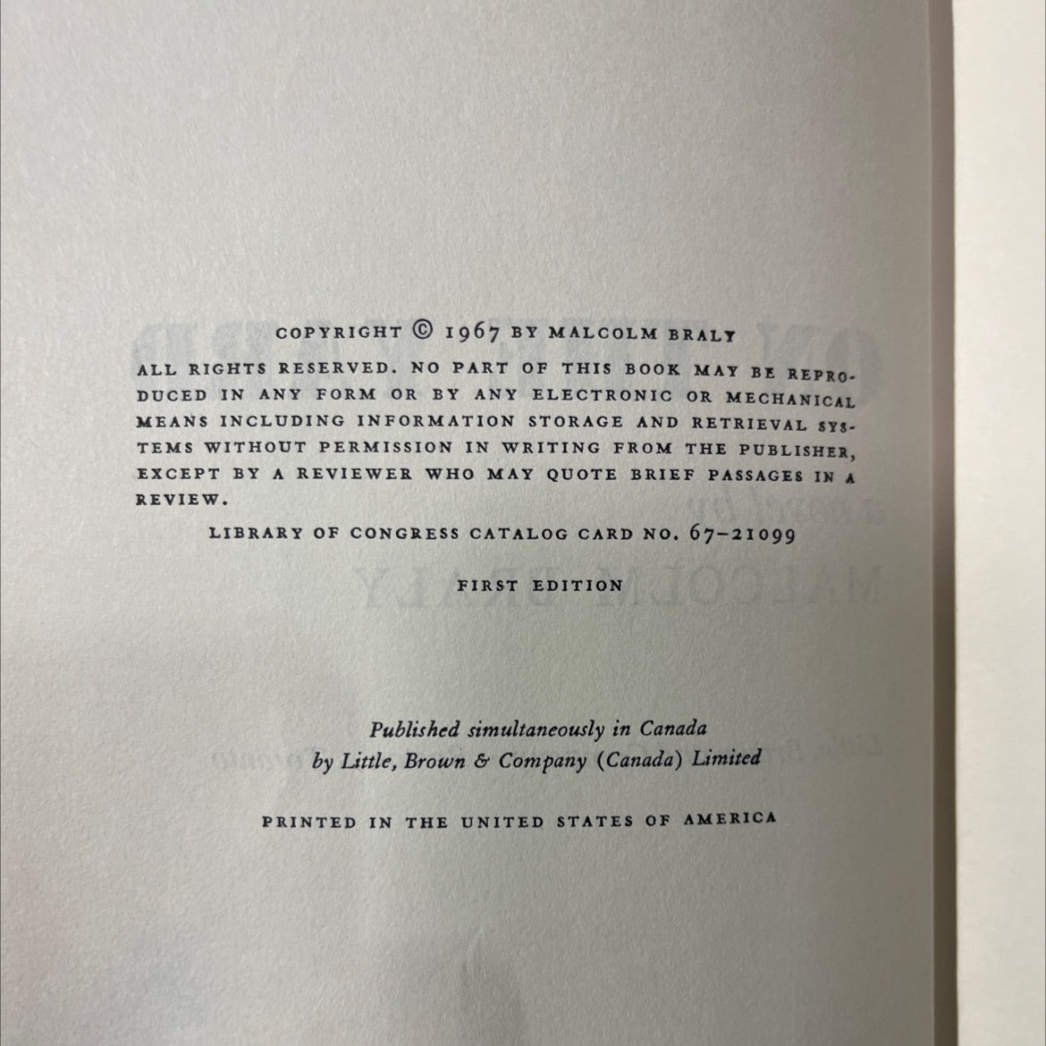 on the yard book, by malcolm braly, 1967 Hardcover image 3