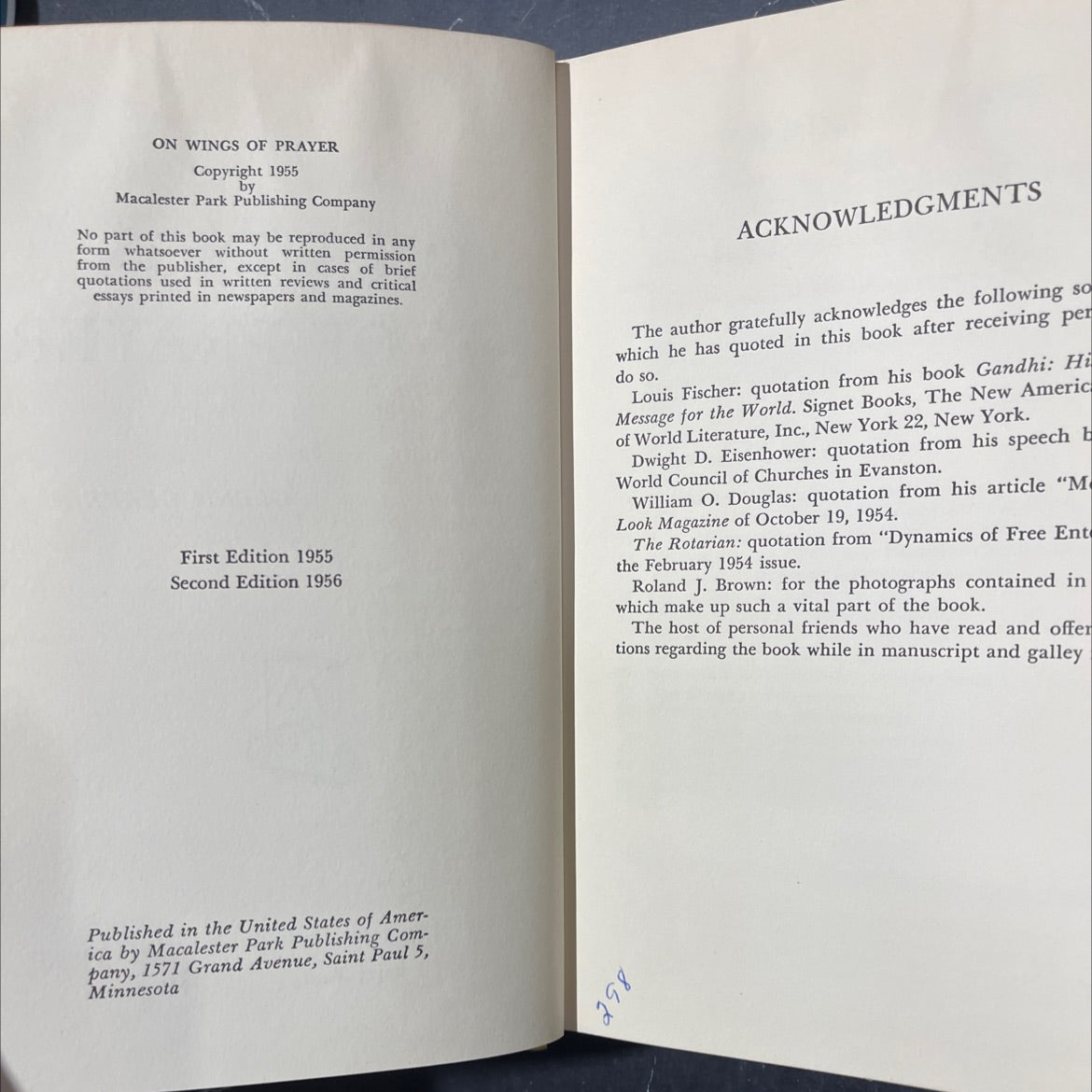 on wings of prayer book, by glenn clark, 1956 Hardcover image 3