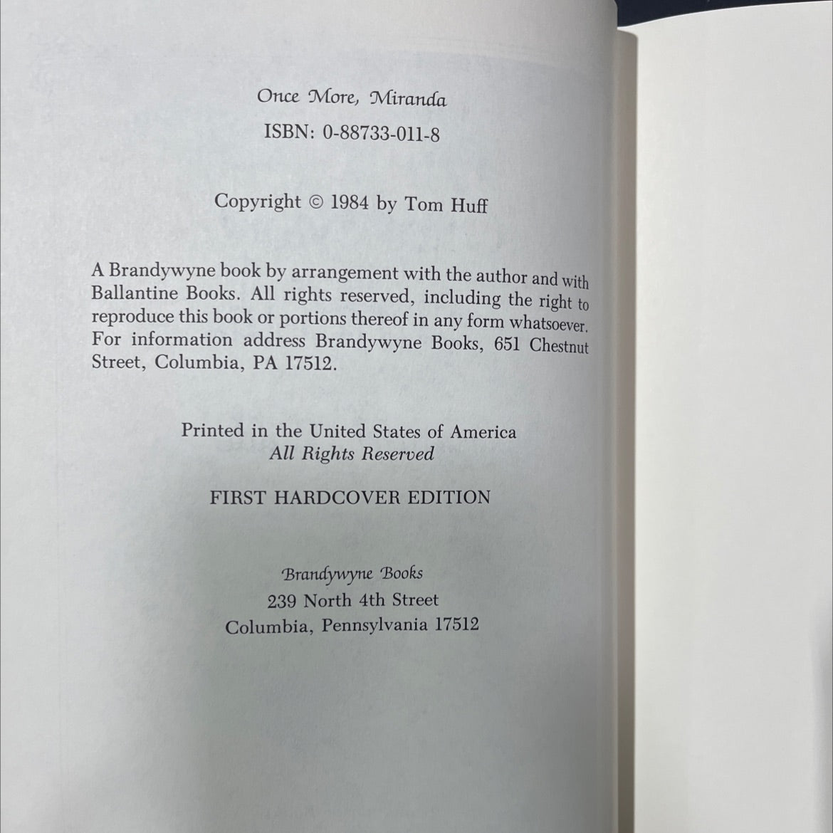 once more, miranda book, by tom huff, 1985 Hardcover image 3