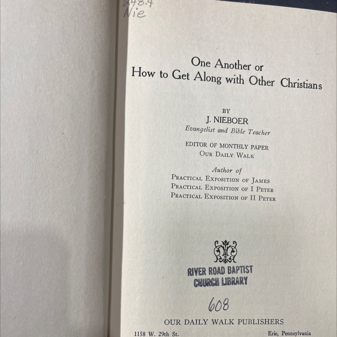 one another or how to get along with other christians book, by j. nieboer, 1953 Hardcover image 2