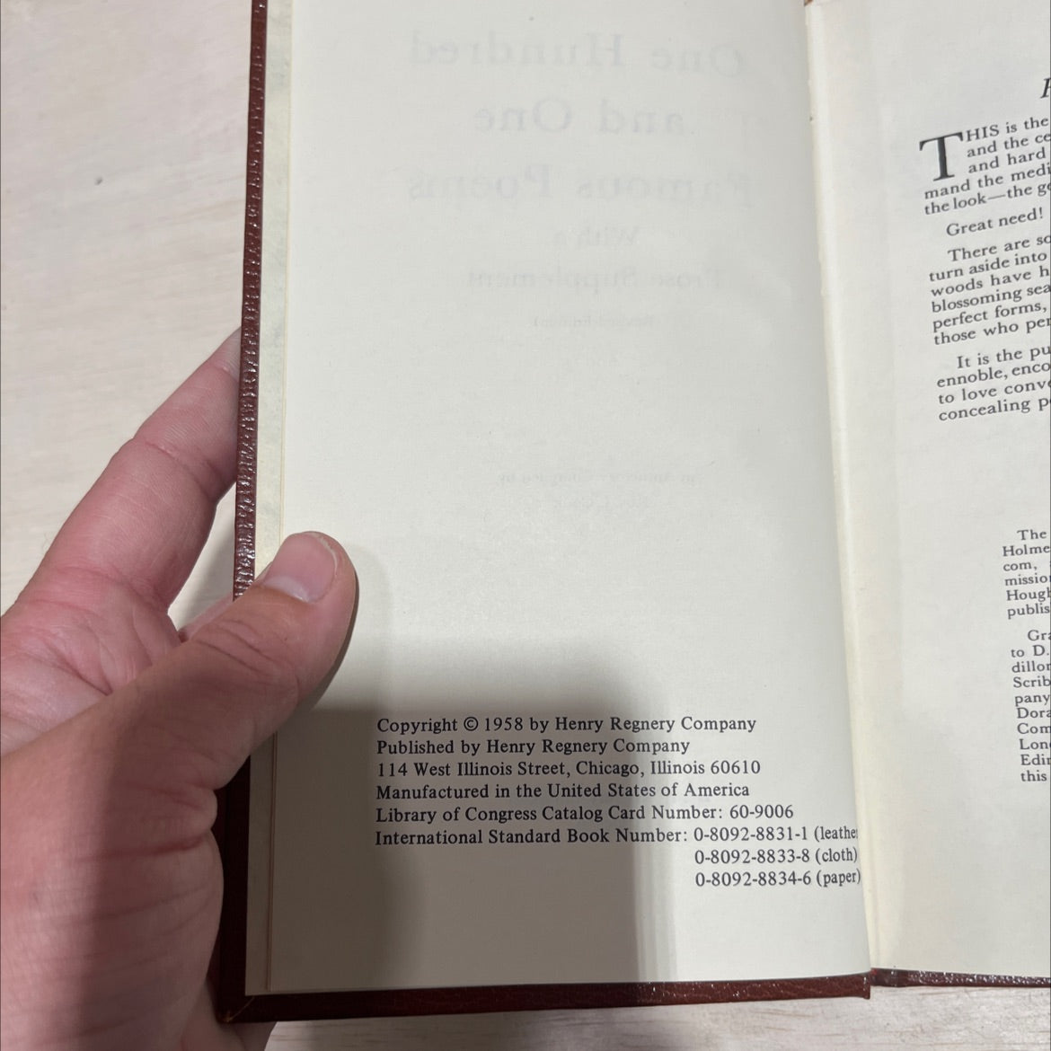 one hundred and one famous poems with a prose supplement book, by roy j. cook, 1958 Leather image 3