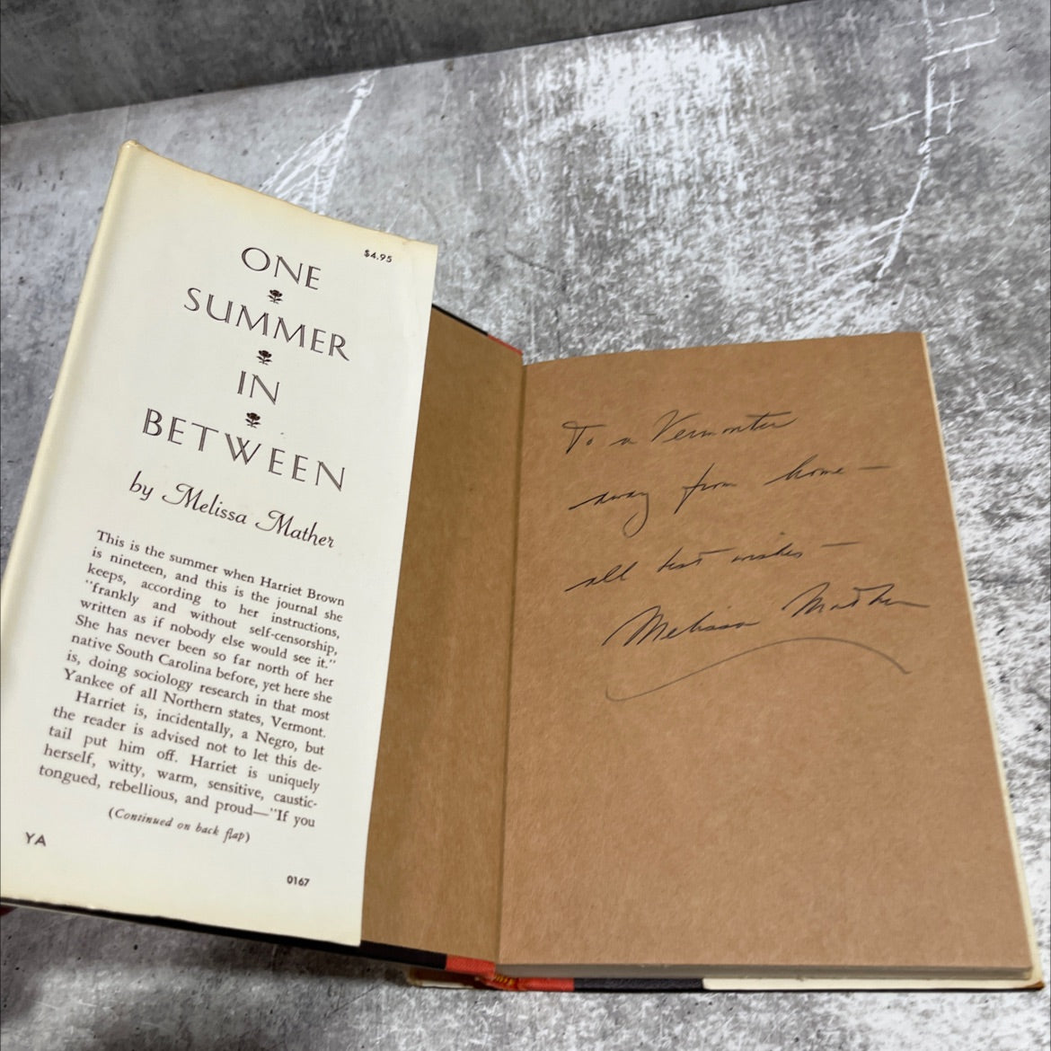SIGNED one summer 40 in between book, by Melissa Mather, 1967 Hardcover, First Edition, Rare, Vintage image 4