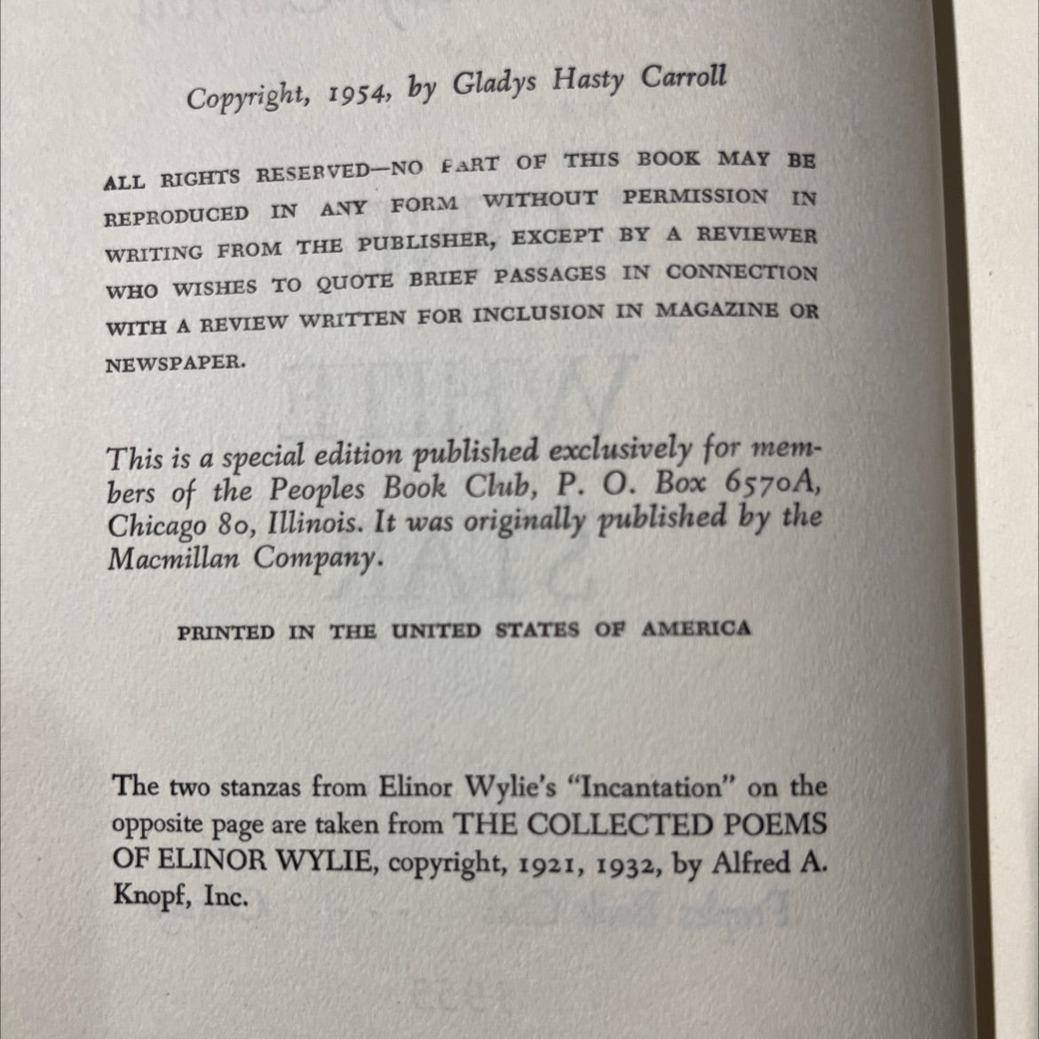 one white star book, by gladys hasty carroll, 1954 Hardcover image 3
