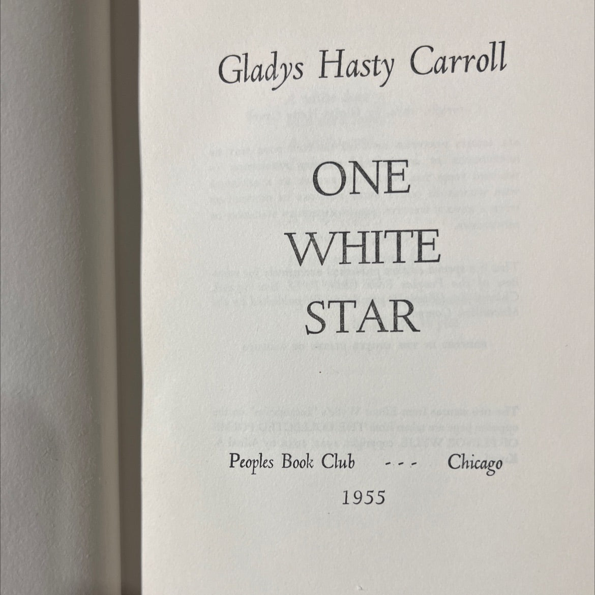 one white star book, by gladys hasty carroll, 1954 Hardcover image 2