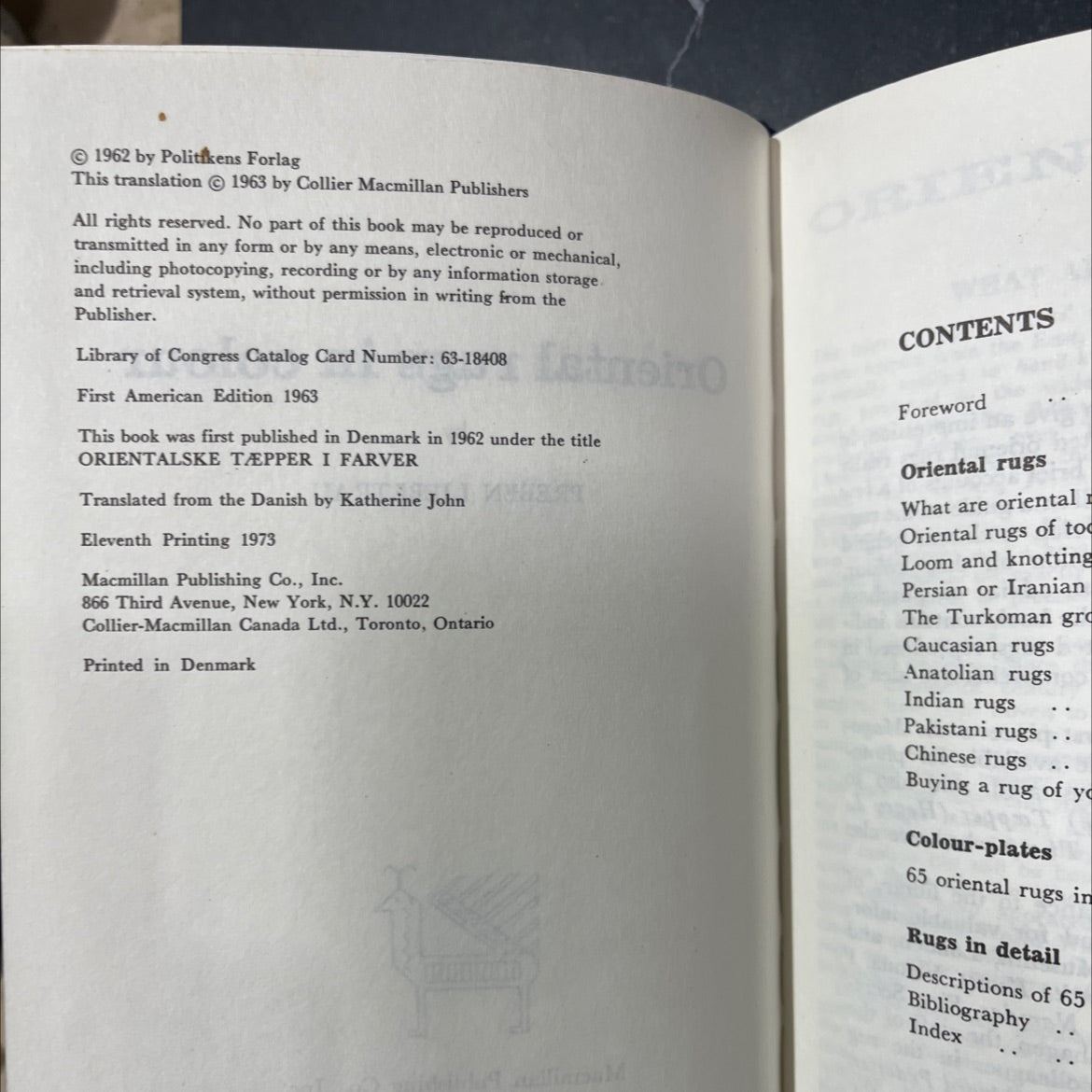 oriental rugs in colour book, by preben liebetrau, 1963 Hardcover image 3