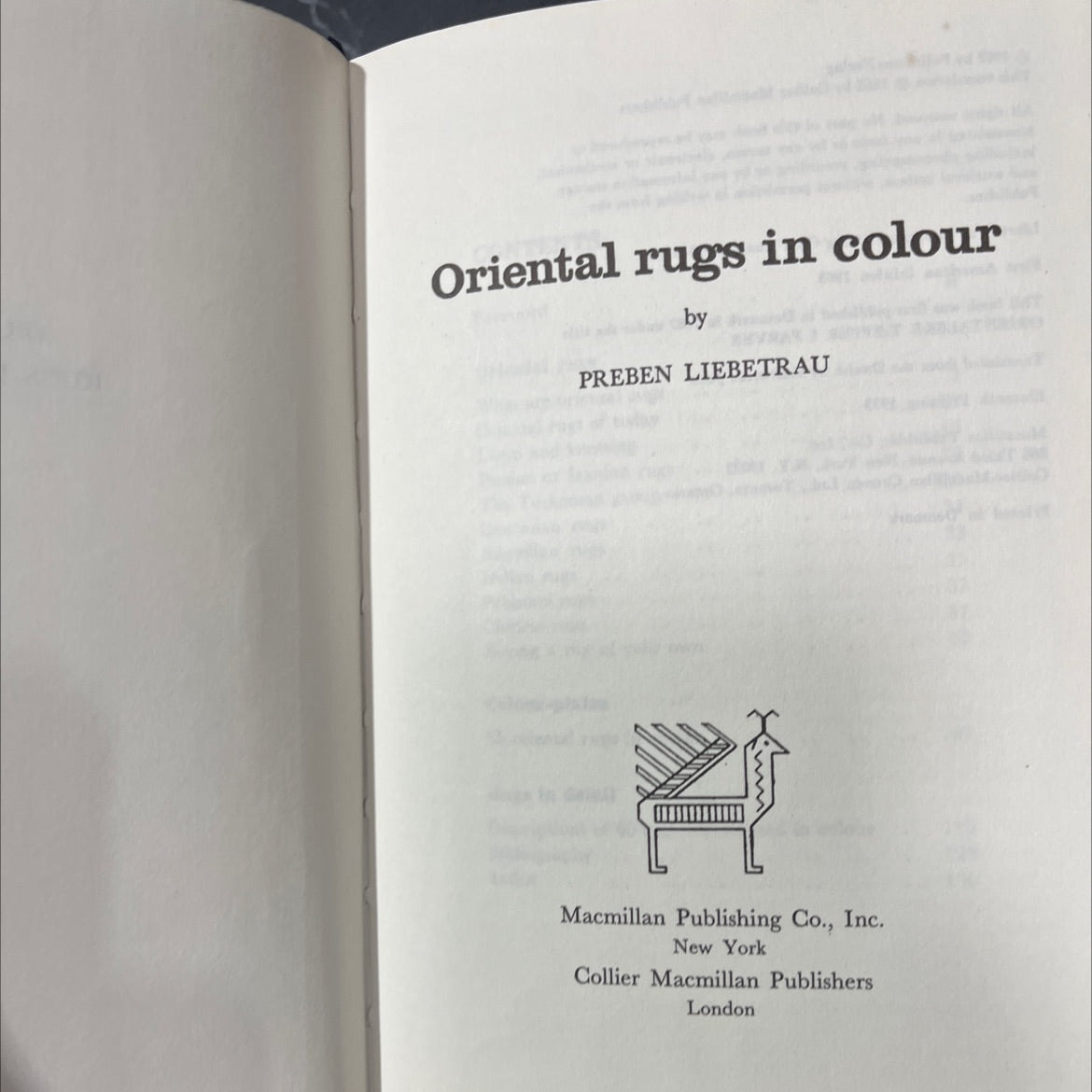 oriental rugs in colour book, by preben liebetrau, 1963 Hardcover image 2