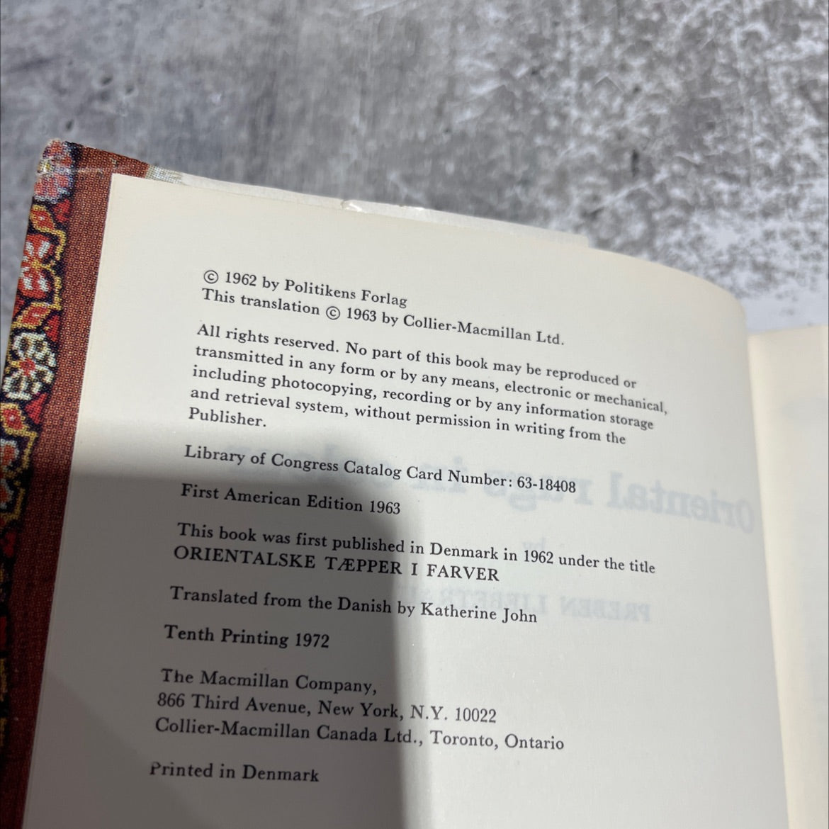 oriental rugs in colour book, by preben liebetrau, 1972 Hardcover image 3