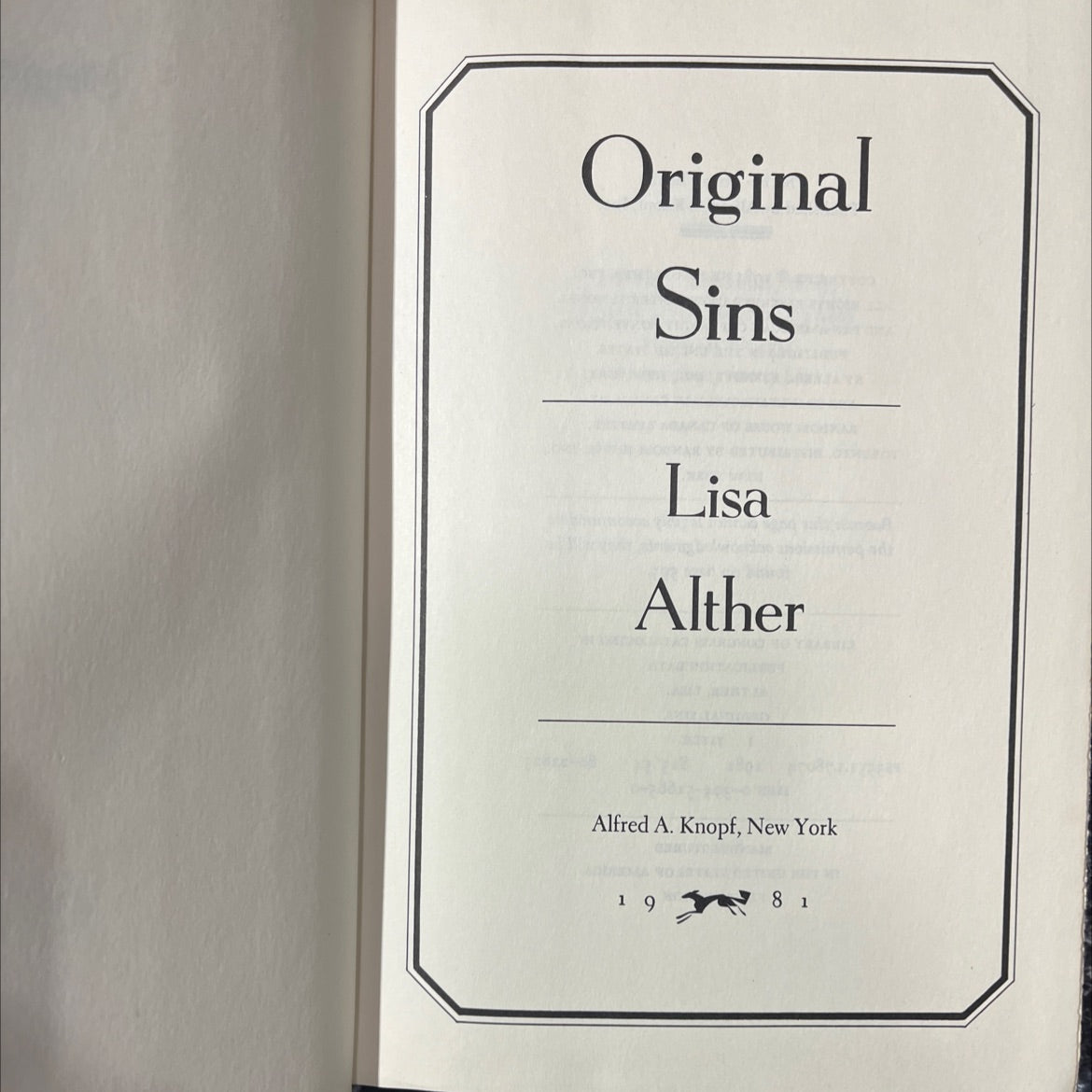 original sins book, by lisa alther, 1981 Hardcover image 2