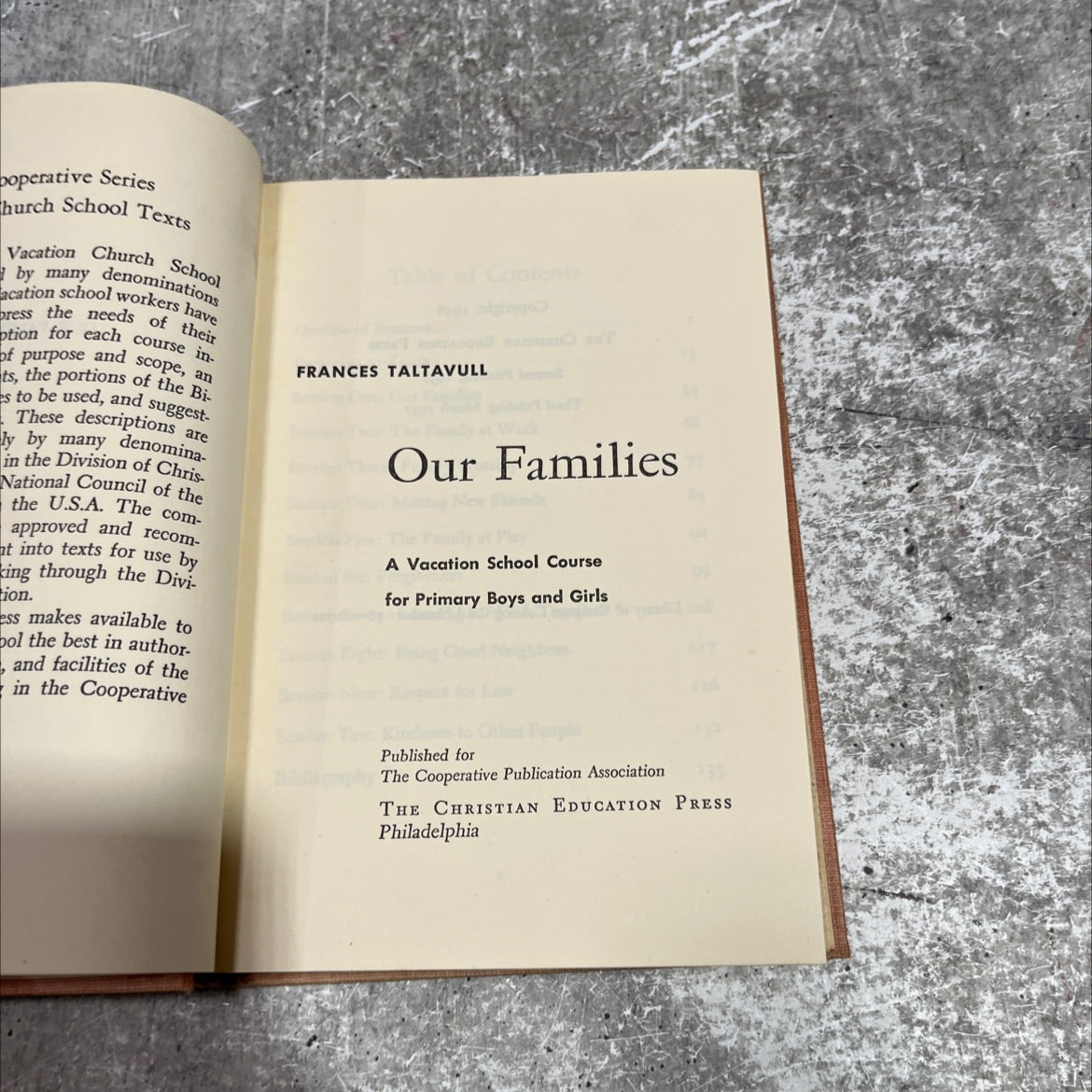 our families a vacation school course for primary boys and girls kindness book, by frances taltavull, 1957 Leather image 2