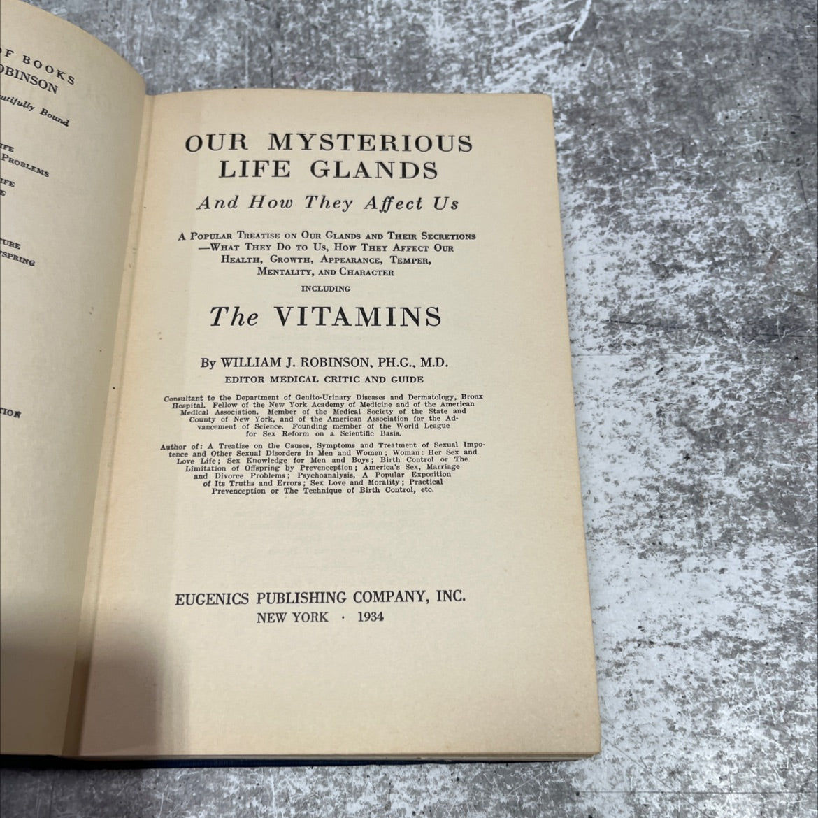 our mysterious life glands and how they affect us book, by william j. robinson, 1934 Hardcover image 2