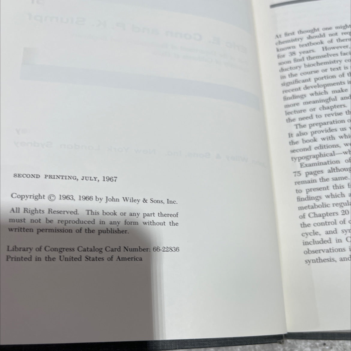 outlines of biochemistry book, by Eric E. Conn and P. K. Stumpf, 1967 Hardcover image 3