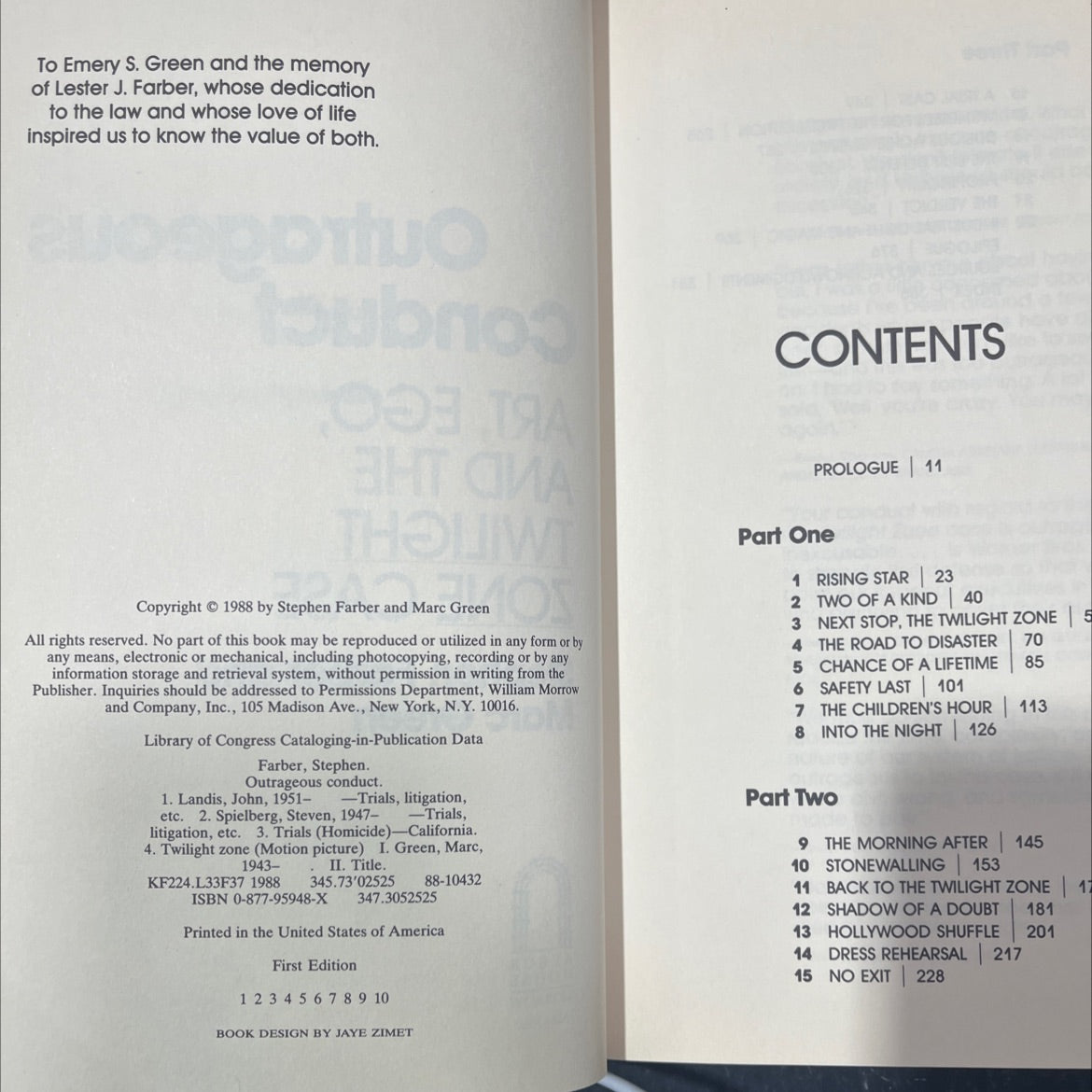 outrageous conduct art, ego, and the twilight zone case book, by Stephen Farber and Marc Green, 1988 Hardcover, First image 3