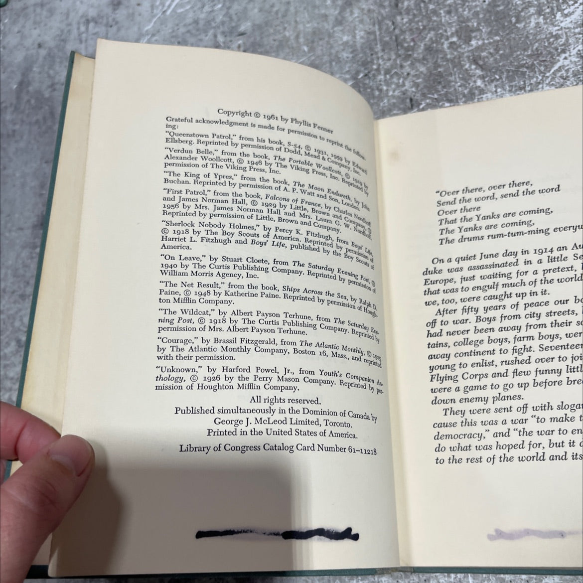 over there! stories of world war i book, by phyllis r. fenner, 1961 Hardcover image 3
