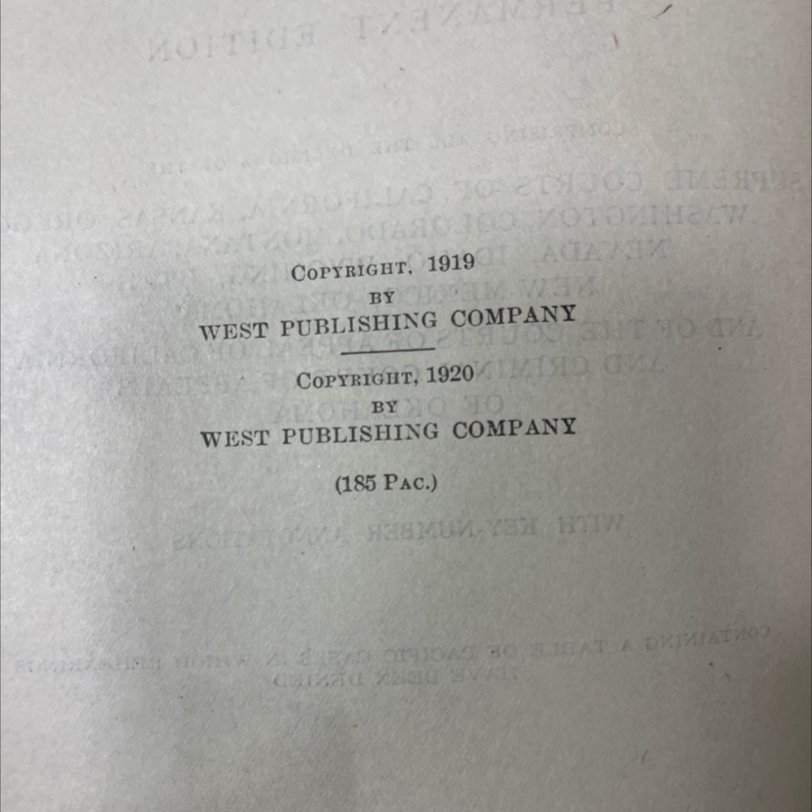 pacific reporter volume 185 permanent edition book, by unknown, 1920 Hardcover image 3