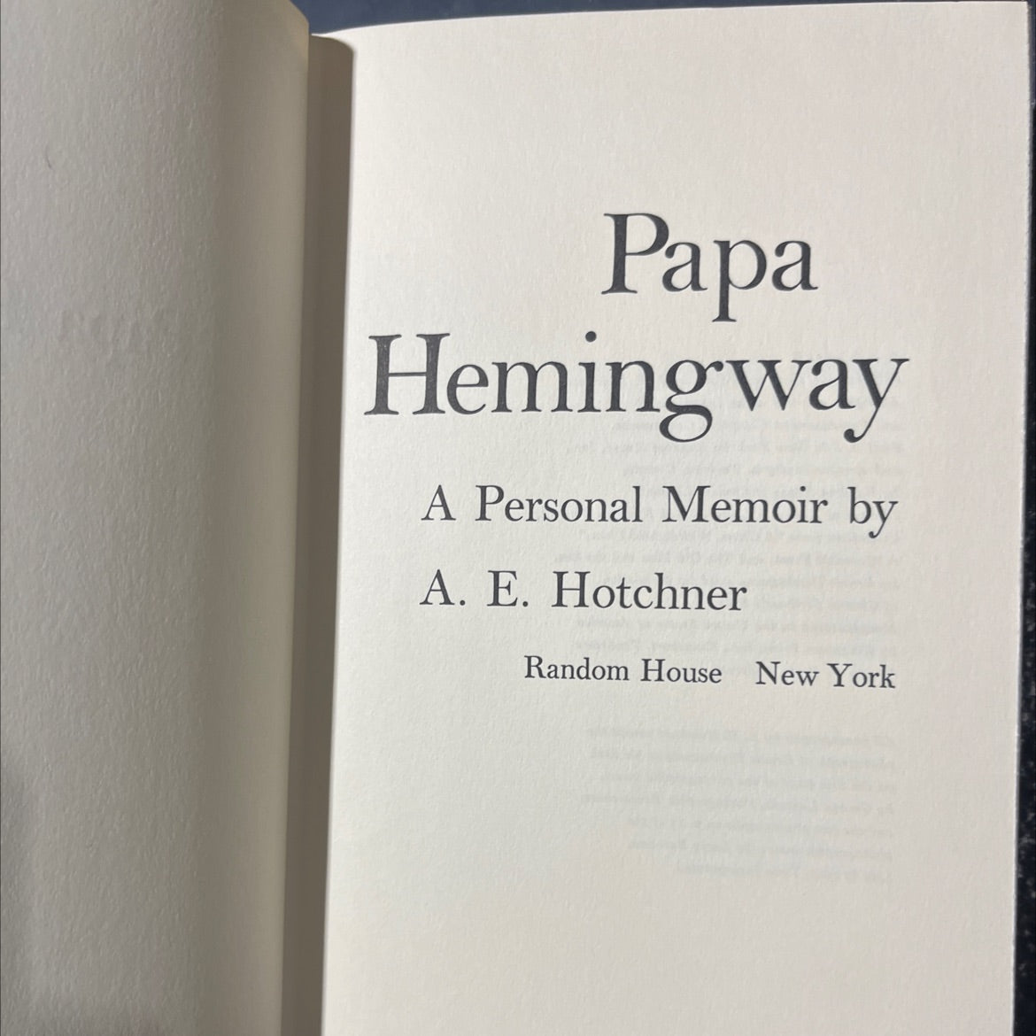 papa hemingway a personal memoir book, by a. e. hotchner, 1966 Hardcover image 2